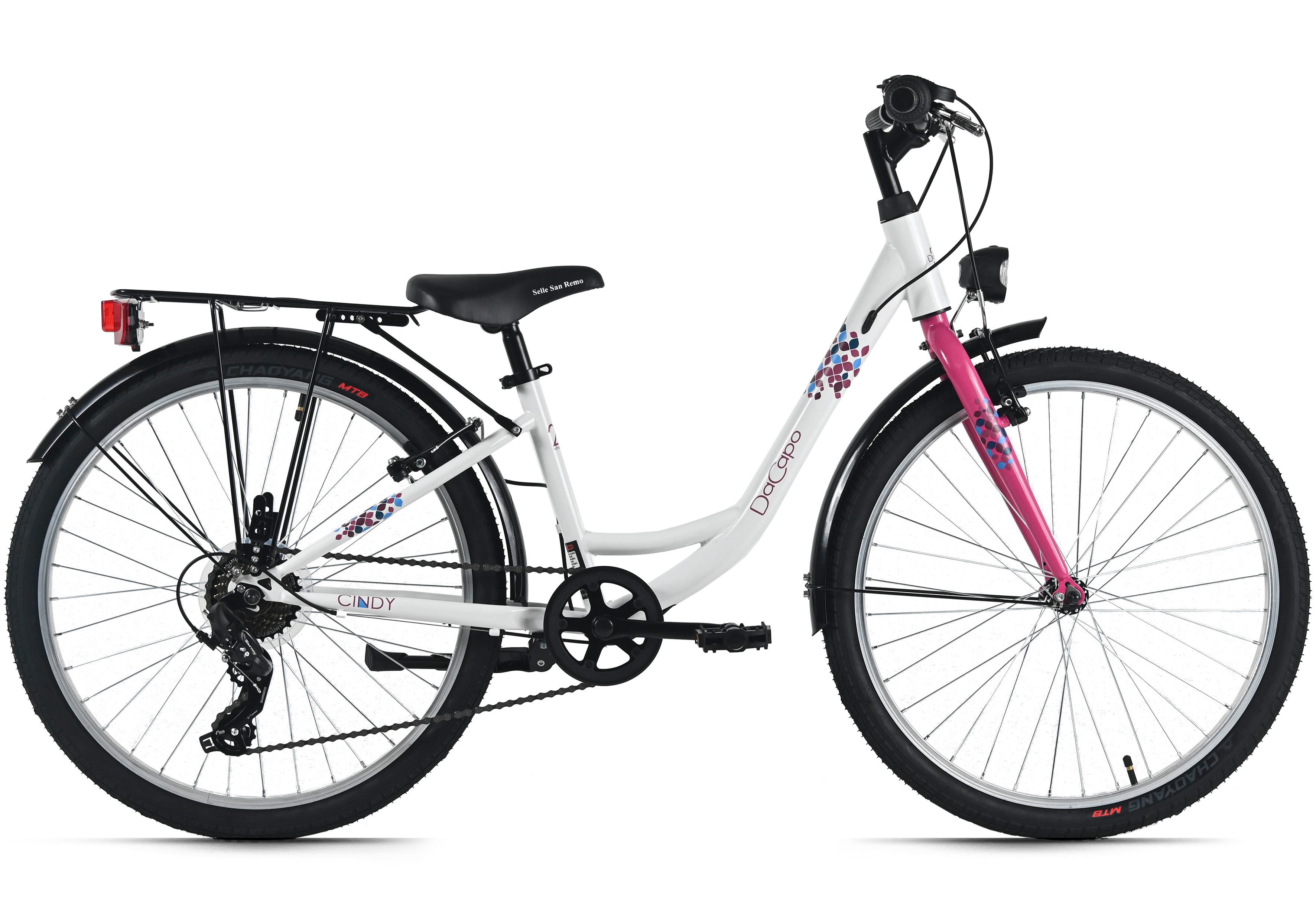 Dacapo Kinderfahrrad 24" Cindy Weiß 7 Gänge RH 32 cm - Ab 8 Jahre, 7 Gang, Kettenschaltung