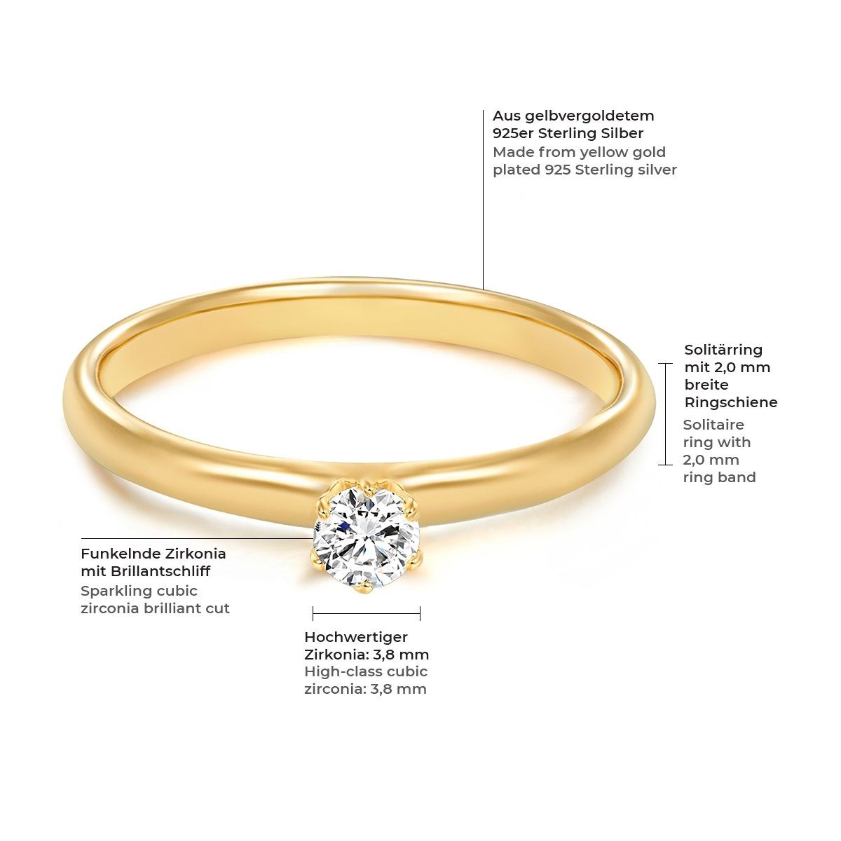 Zirkonia Trilani Silberring gelbgold, Brillant-Look im mit