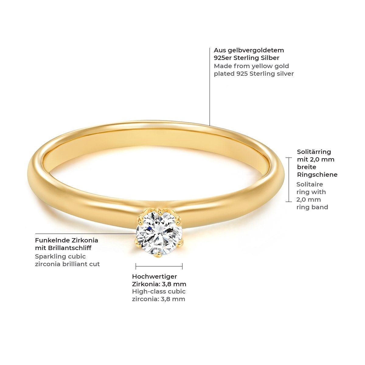 Trilani Silberring gelbgold, mit Zirkonia im Brillant-Look günstig online kaufen