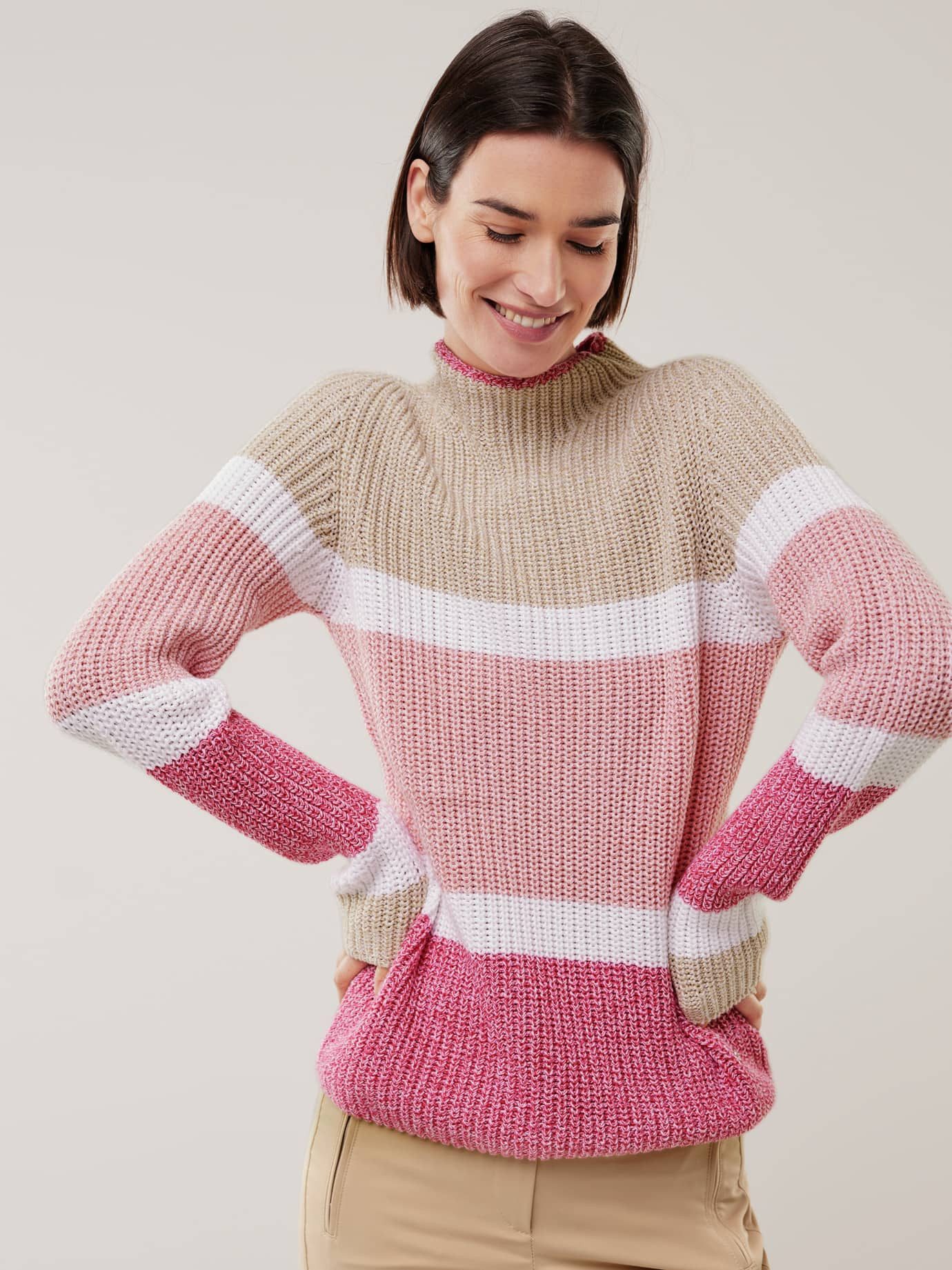 Walbusch Strickpullover Patentpullover Nahtlos normale Größen, Stehkragen