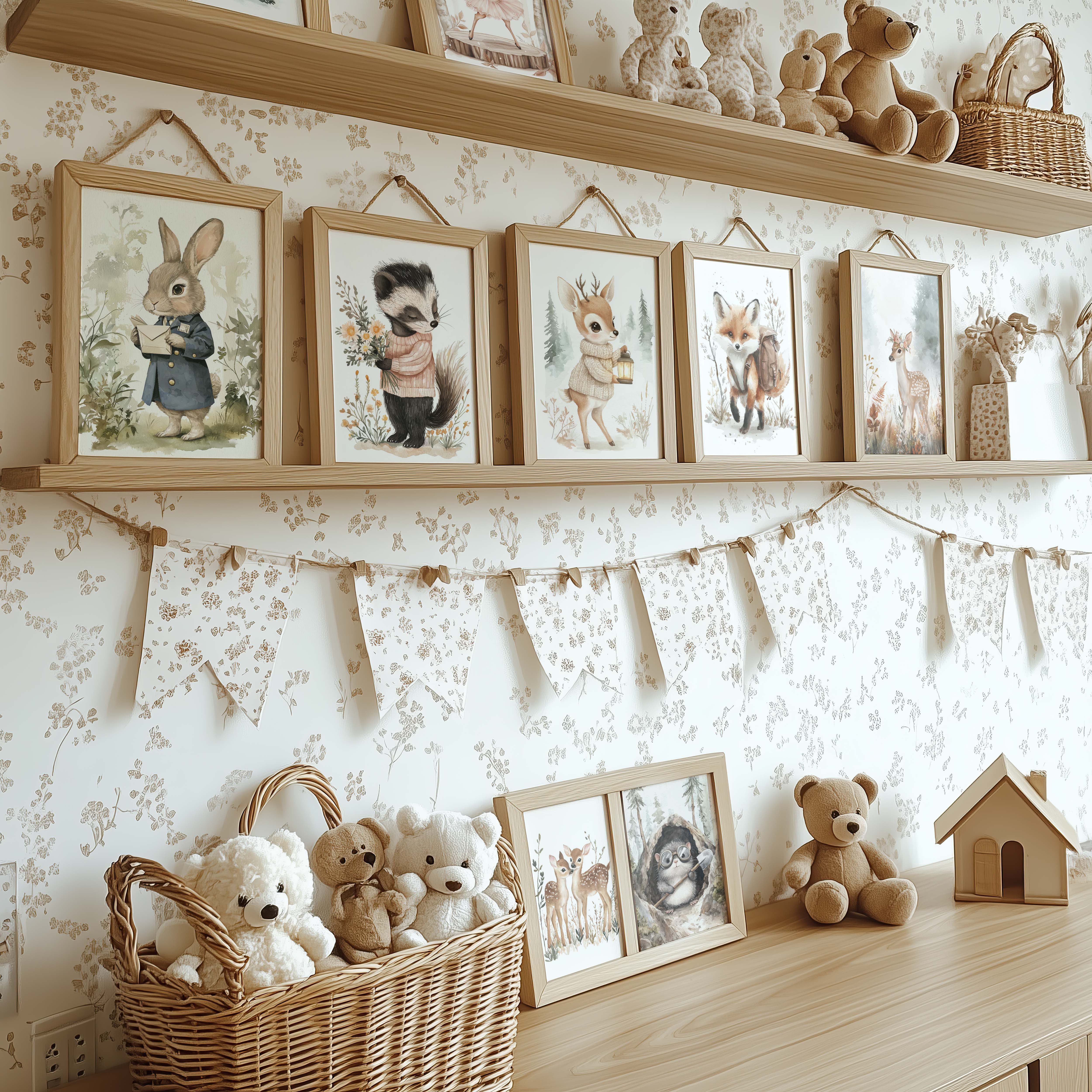 JUSTGOODMOOD Poster Niedliche Waldtiere Kinderzimmer Aquarell Reh Fuchs Waschbär Hase Baby, H (1 St)