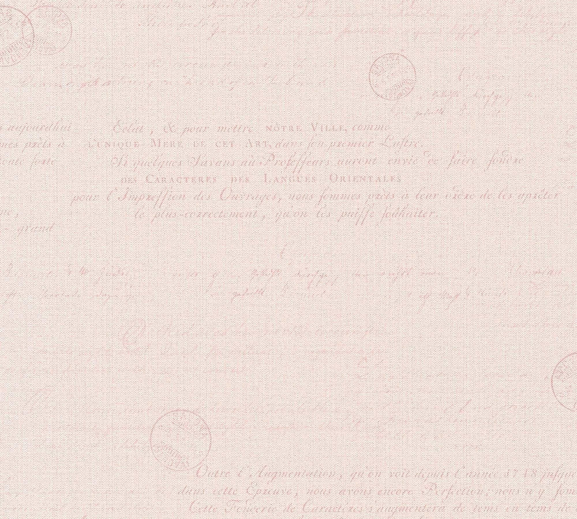 walls Tapete St), gemustert, rosa uni, mit Création A.S. texturiert, (1 Vliestapete Hygge, Landhaus Ausgefallen Schrift, glänzend, living leicht