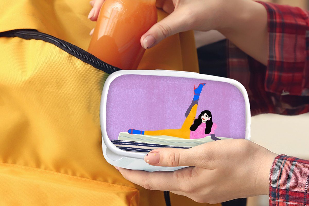 (2-tlg), weiß und MuchoWow Brotbox Frau Kunststoff, für Brotdose, Kinder - für Jungs Erwachsene, Vintage Pastell, und Mädchen - Lunchbox