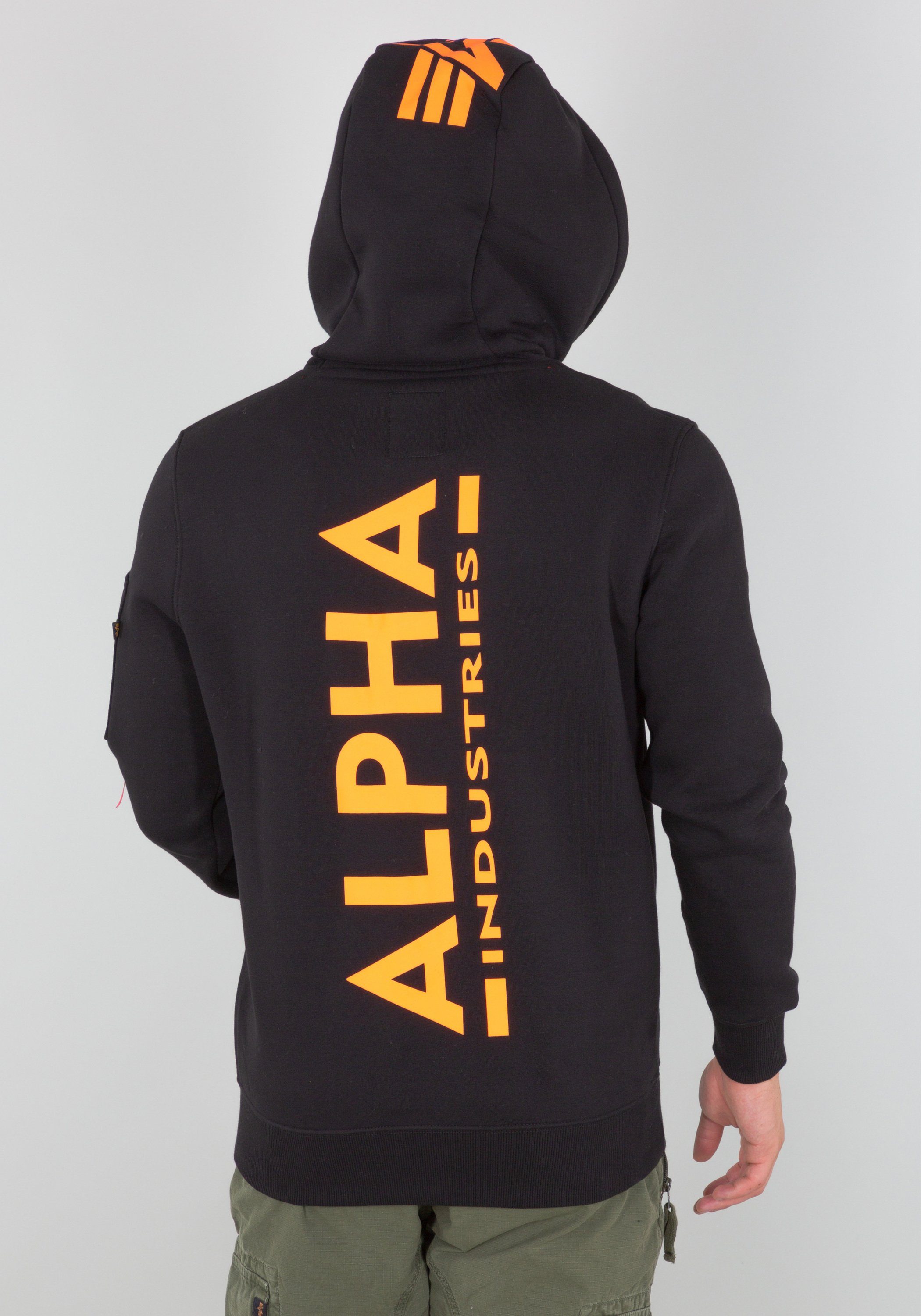 Alpha Industries Hoodie Hoodies black/neon Print Print Hoody Neon Back orange - Men Industries Alpha