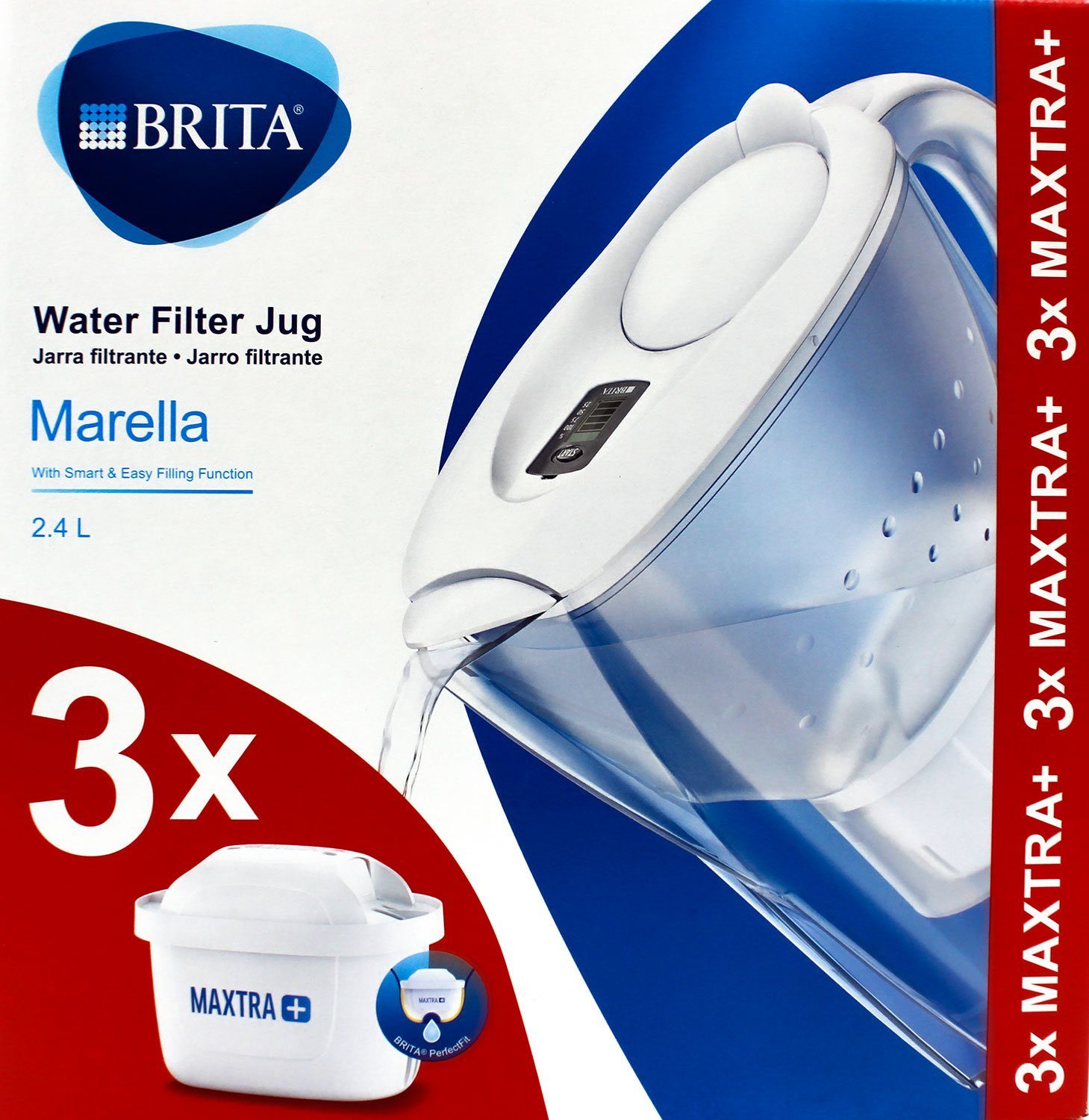 BRITA Tintenfeinschreiber Marella Cool Wasserfilter 2,4L weiß inkl. 3x  Maxtra PLUS Filterkartusc
