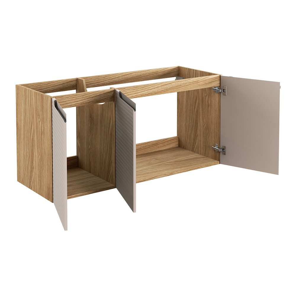 Lomadox Waschbeckenschrank LONDON-56-BEIGE Waschtischunterschrank, Eiche mit beige, 120cm, Softclose, 3-türig