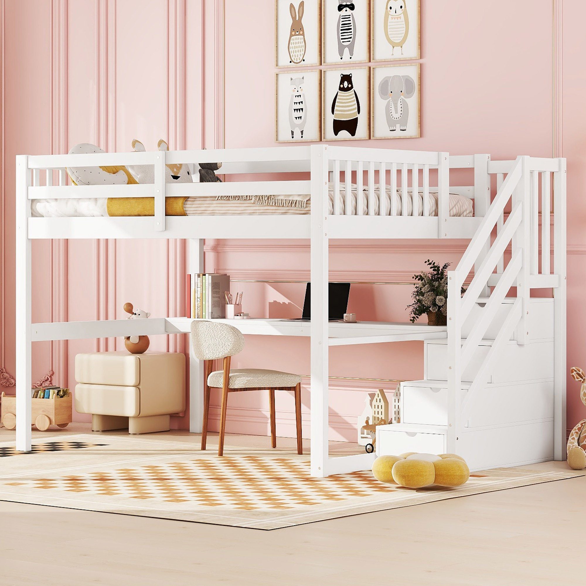 Flieks Hochbett Massivholz Etagenbett Kinderbett 140×200cm mit Treppe und S günstig online kaufen