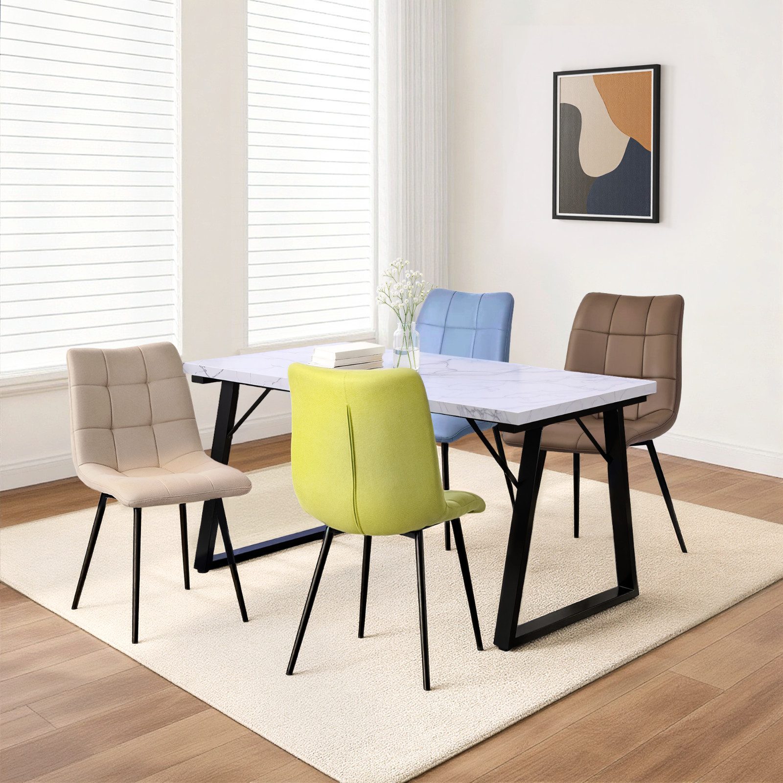 HOMAVO Esszimmerstuhl YZ6 STUHL-SET 4 Stück in Kunstleder und Stoff-gepolst günstig online kaufen