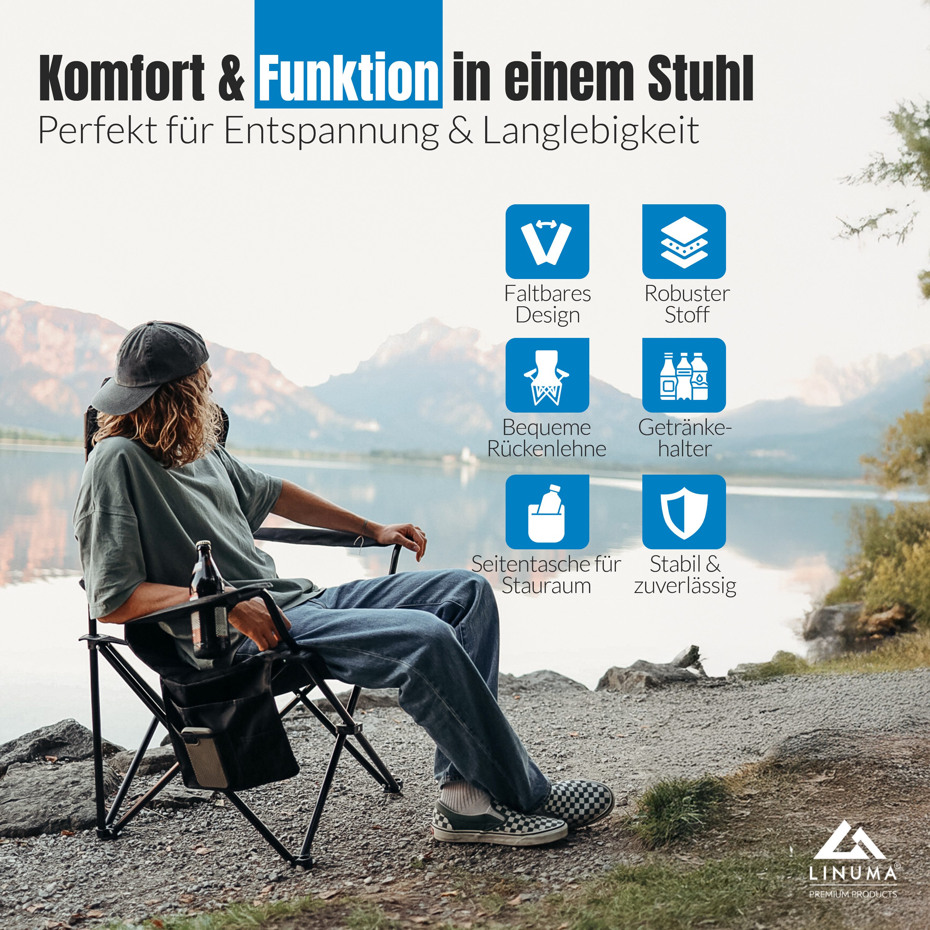 LINUMA Campingstuhl faltbar mit extra großem günstig online kaufen