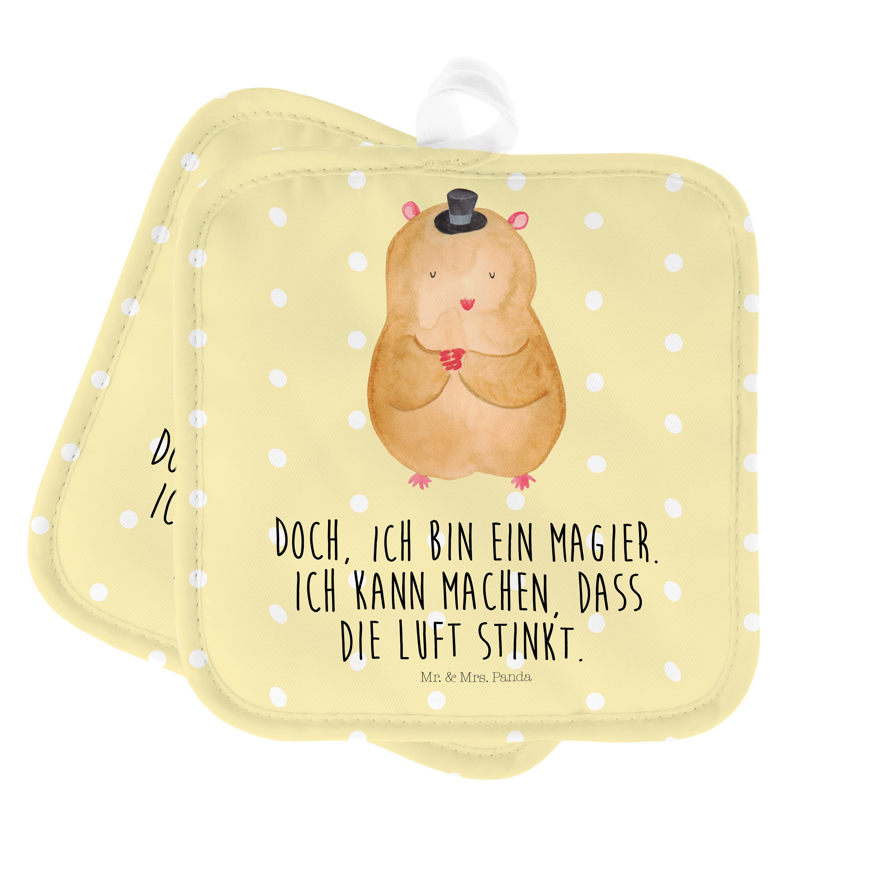 Mr. & Mrs. Panda Topflappen Hamster mit Hut - Gelb Pastell - Geschenk, Zwerghamster, Topflappen m, (1-tlg)