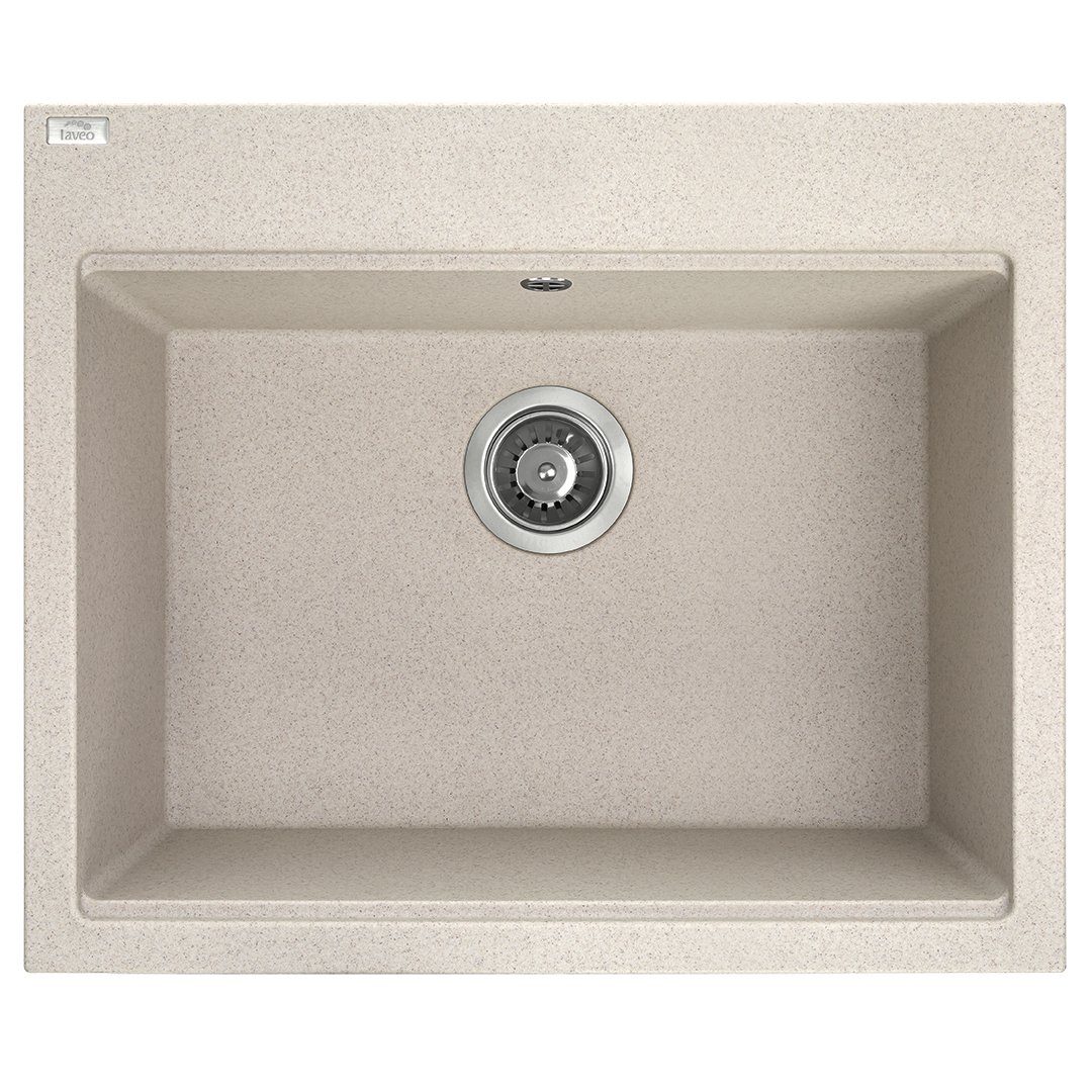 KOLMAN Küchenspüle Einzelbecken Tau Granitspüle, Rechteckig, 50/60 cm, Beige, Space Saving Siphon GRATIS