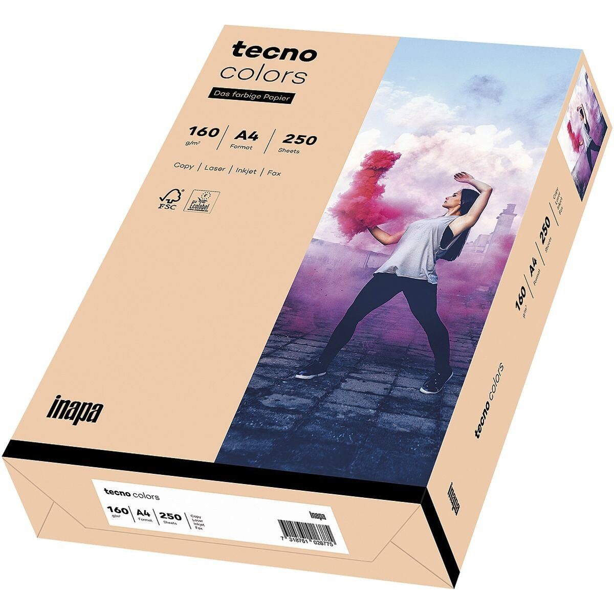 160 und tecno / Rainbow DIN Kopierpapier g/m², 250 Colors, Format A4, lachs tecno Inapa Pastellfarben, Blatt Drucker-