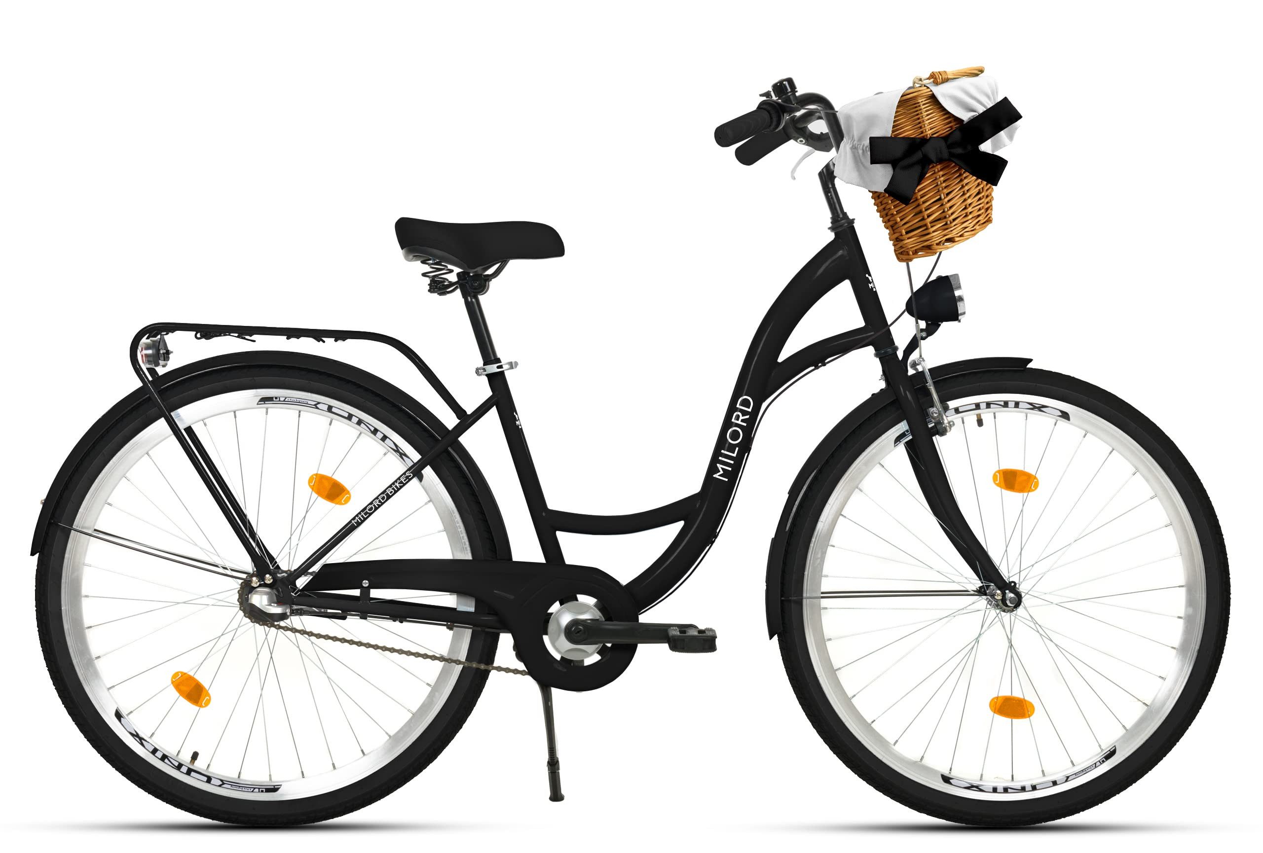 Milord Cityrad Milord City Fahrrad Weidenkorb Damenfahrrad, 28/26 Zoll, 3-Gang, 3 Gang, (Fahrradständer, Gepäckträger, Klingel, Korb, Kotflügel)