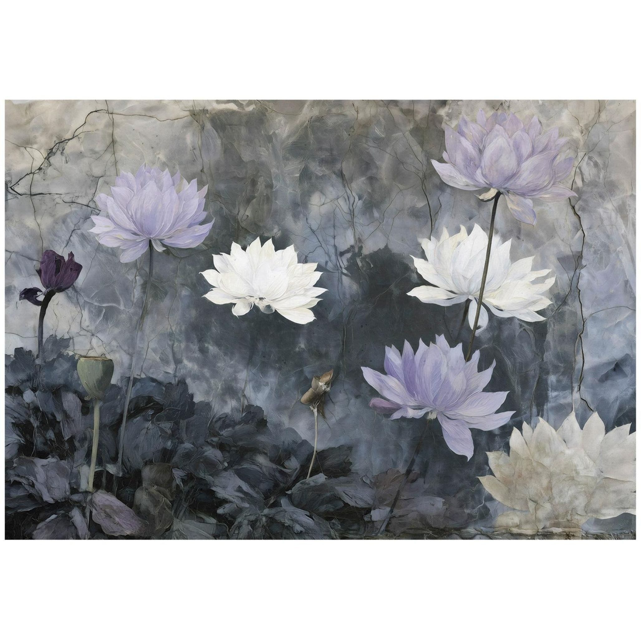 Wallarena Fototapete Lotosblüten in Lila im Vintage-Stil aus Vlies für Wohnzimmer, glatt, floral, 3D-Optik, Betonoptik, (2 St), für Schlafzimmer 254x184cm