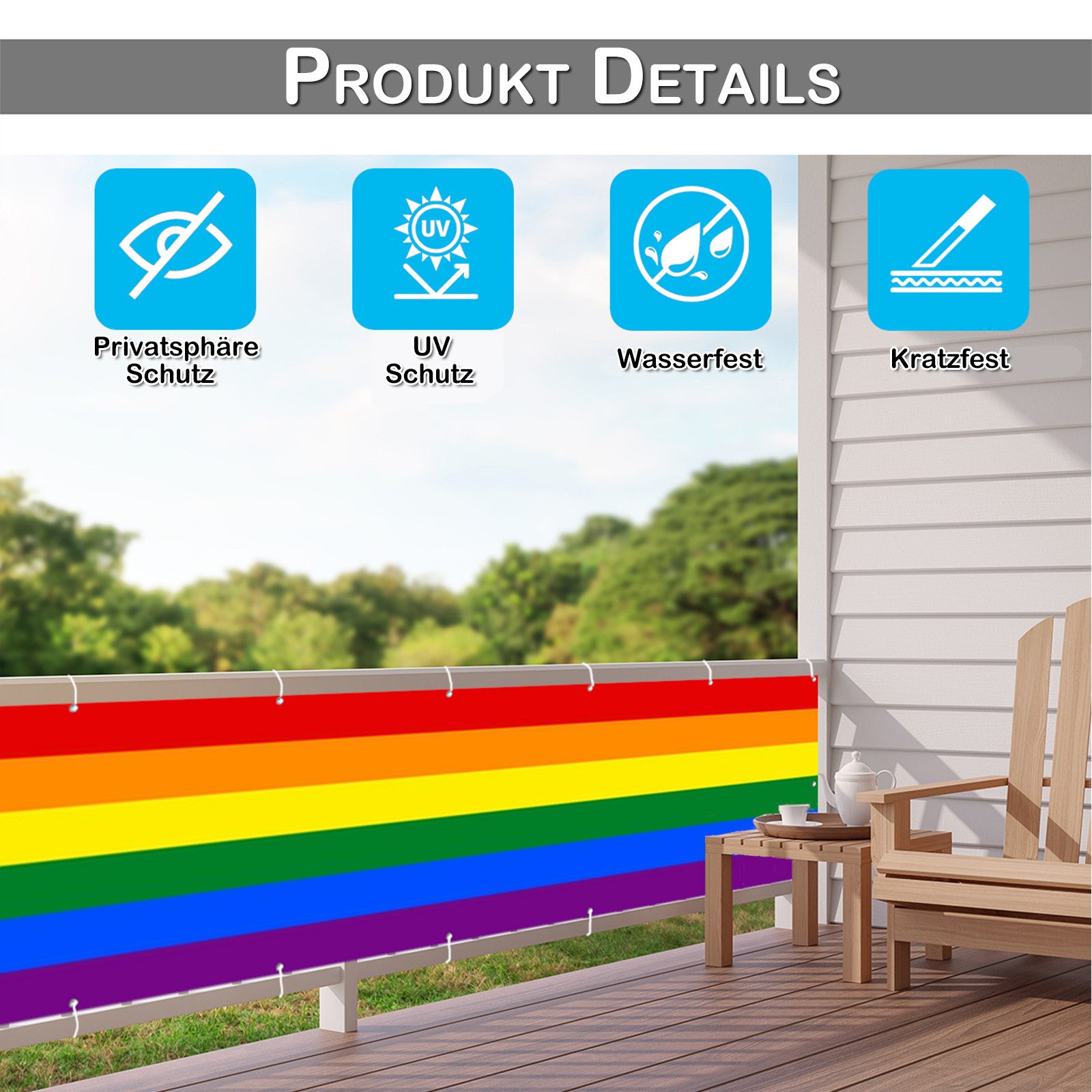 BTTO Balkonsichtschutz Sichtschutz Zaun Gartenzaun Schattiernetz,Robustes und Wetterfestes Balkonbespannung mit Kabelbinder