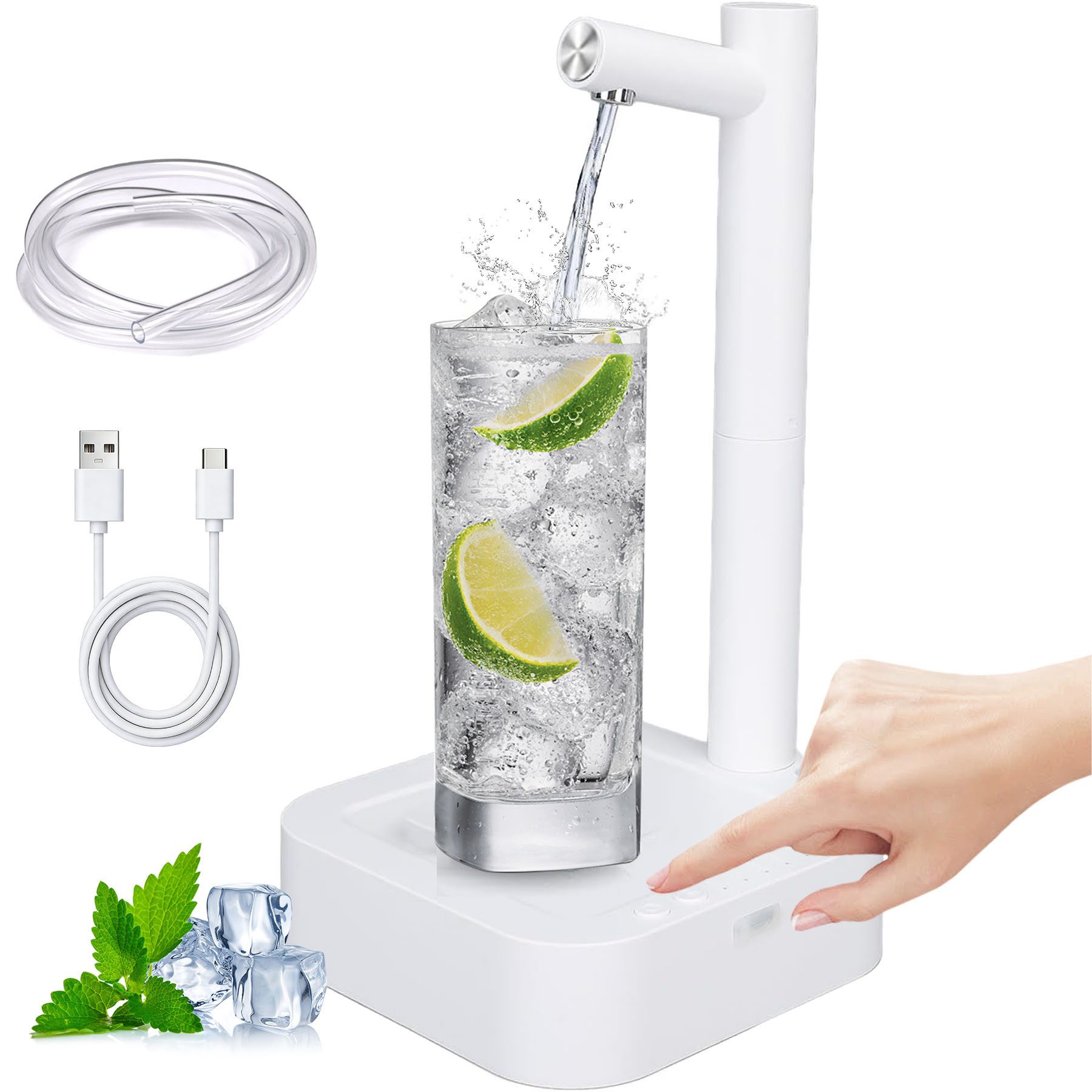 Senmudi Getränkespender Automatischer Wasserspender,Wasserflaschen Pumpe,7-stufig einstellbar, USB-C-Ladeanschluss,Zuhause, Camping, Home, Office, Reisen