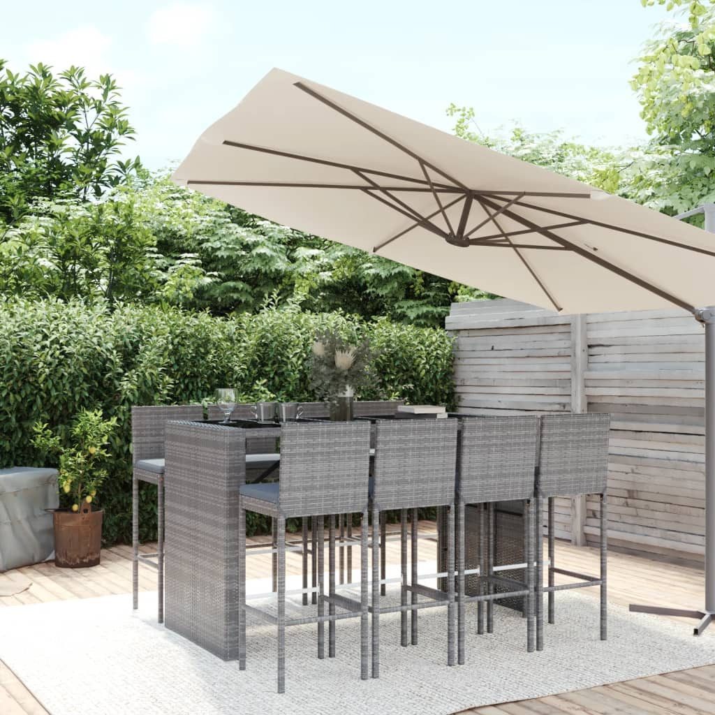 furnicato Gartenbar-Set 9-tlg. mit Kissen Grau Poly Rattan, (1-tlg)