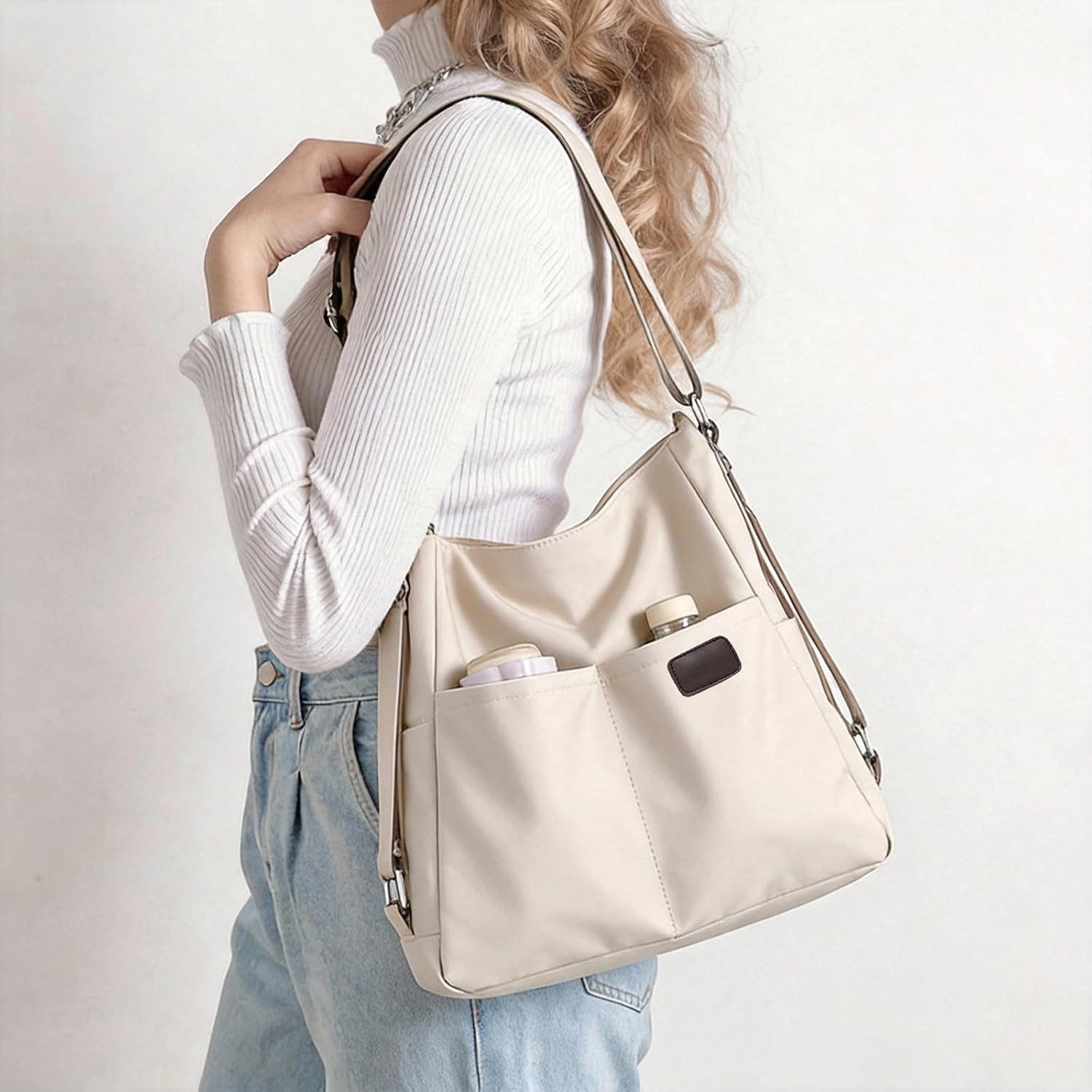 Zaewry Schultertasche Rucksack Tasche 3 in 1 Damen, Wasserdichte Nylon-Schultertasche (Kann als Rucksack, Umhängetasche oder Schultertasche getragen werden), Geeignet für Pendeln, Schule, Reisen und Einkaufen