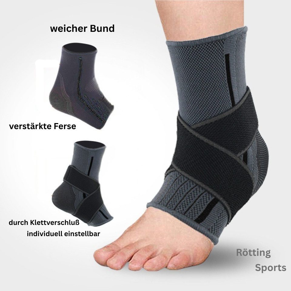 Rötting Design Sprunggelenkbandage Sprunggelenkbandage Fußgelenkbandage Knöchelbandage Fußbandage (Rötting Sports), atmungsaktiv, Farbe grau/schwarz, verschiedene Größen