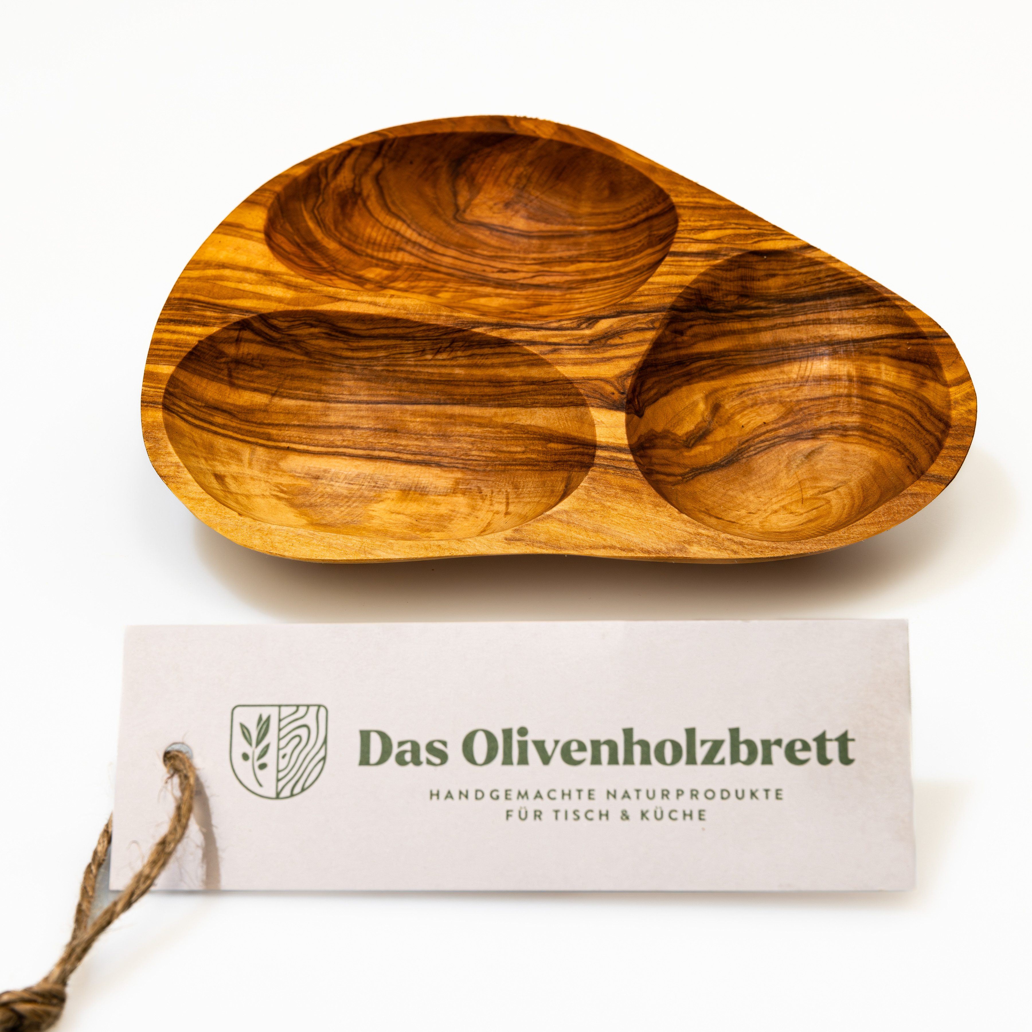dasOlivenholzbrett Tapas-Schale 3-Fächer Schale aus Olivenholz
