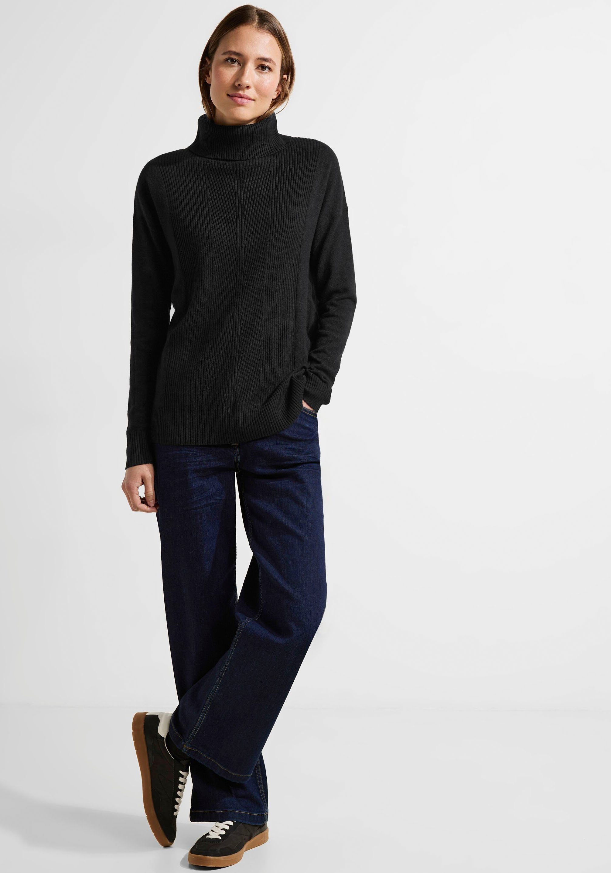 Cecil Rollkragenpullover Rippstrick-Muster mit black