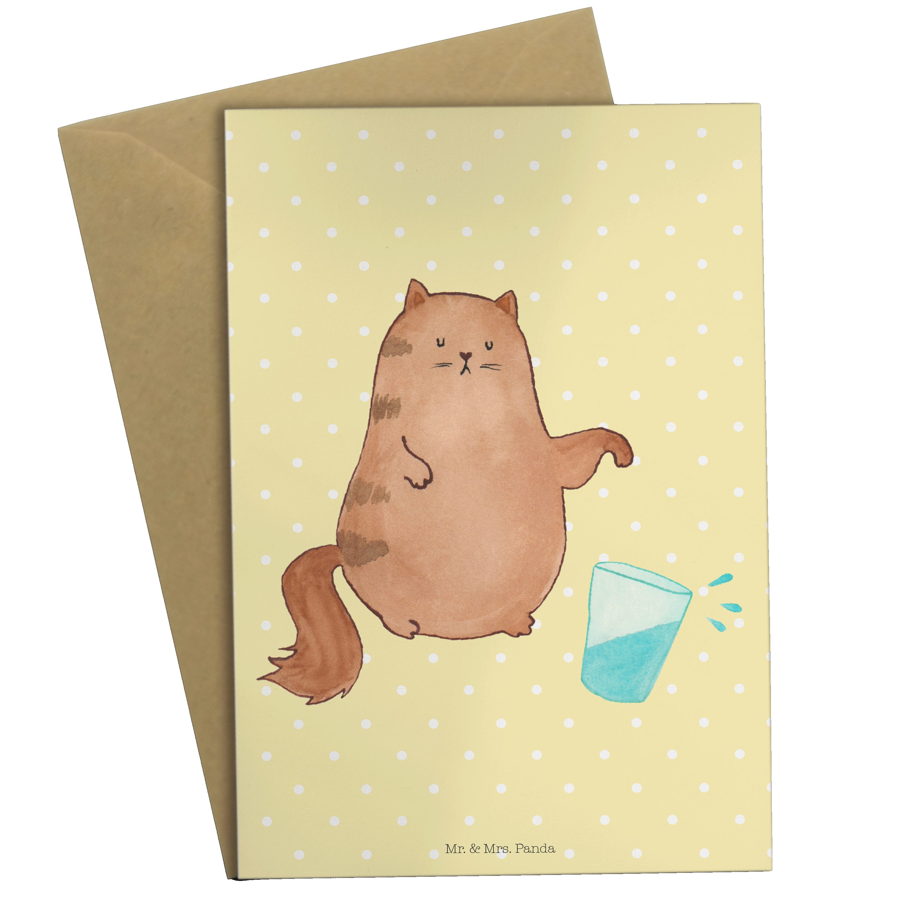 Mr. & Mrs. Panda Grußkarte Geschenk, Katze Wasserglas Gelb - Karte, Cat Pastell Katzenmotive, 