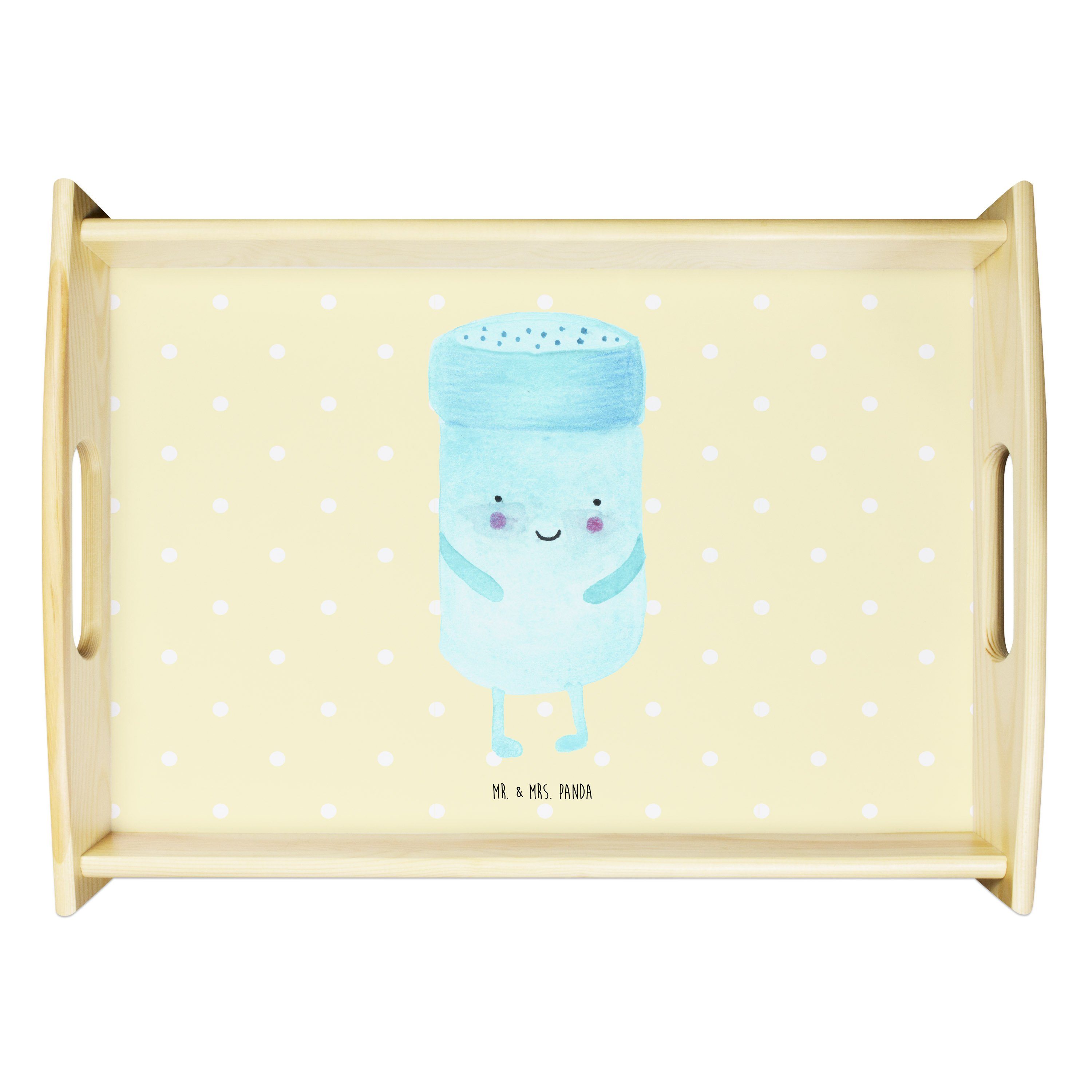 Mr. & Mrs. Panda Tablett BestFriends-Salt - Gelb Pastell - Geschenk, Tiere, Frühstückstablett, Echtholz lasiert, (1-tlg)
