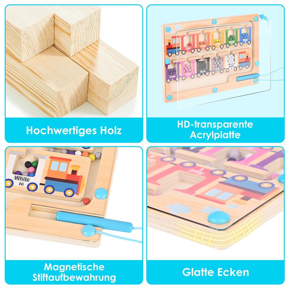 Flintry Lernspielzeug Montessori-Spielzeug, Magnetisches Labyrinthspiel ab 3 Jahren, Lernspielzeug zur Förderung der Feinmotorik, Farbenklassifikation – Bild 4 von 5