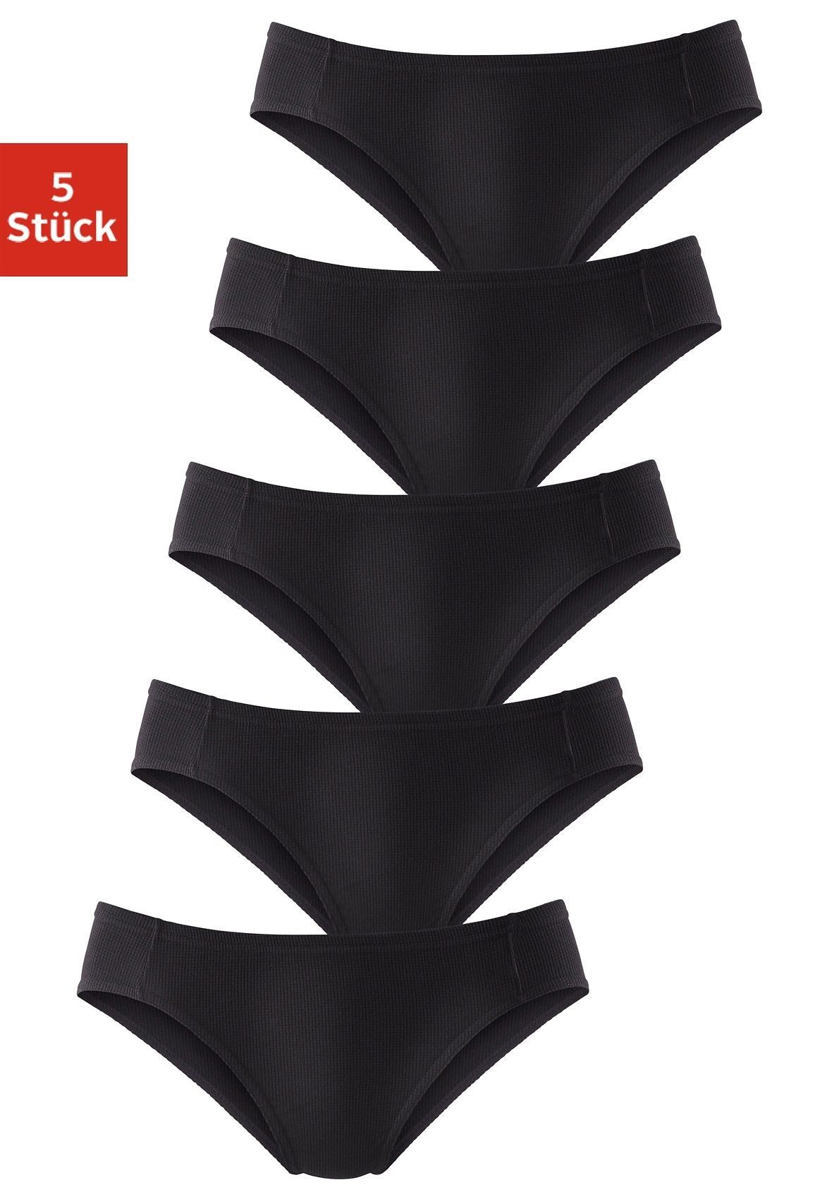 petite 5-St) Bikinislip fleur weicher aus Pikee-Qualität (Packung, schwarz