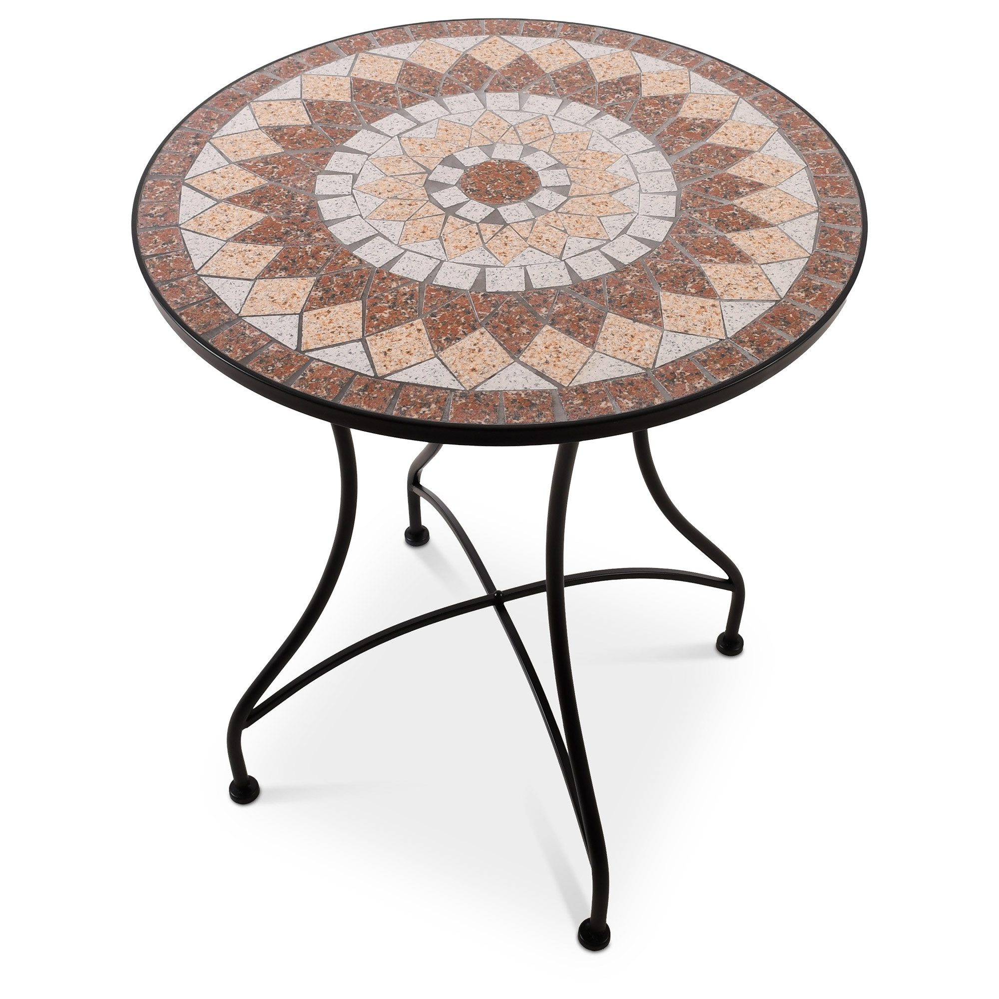 Raburg Gartentisch Mosaiktisch, Balkon- und Terrassentisch, 60 cm Ø, 72 cm hoch, Mayla (rund), liebevolle Handarbeit, Mosaikmuster, schwarzes Metallgestell