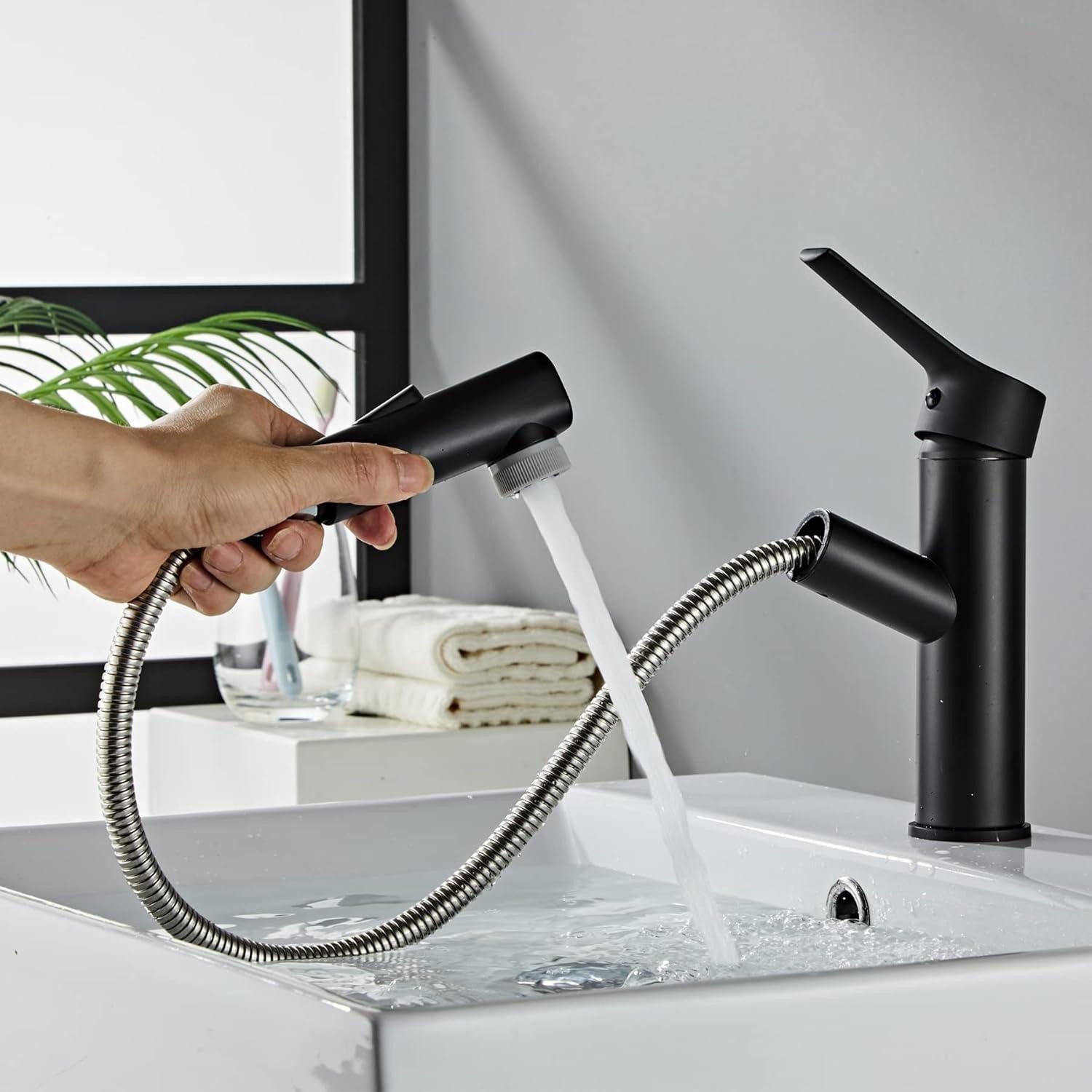 LuxusKollektion Waschtischarmatur Wasserhahn Bad Armatur mit herausziehbarer Brause 2 Strahlarten