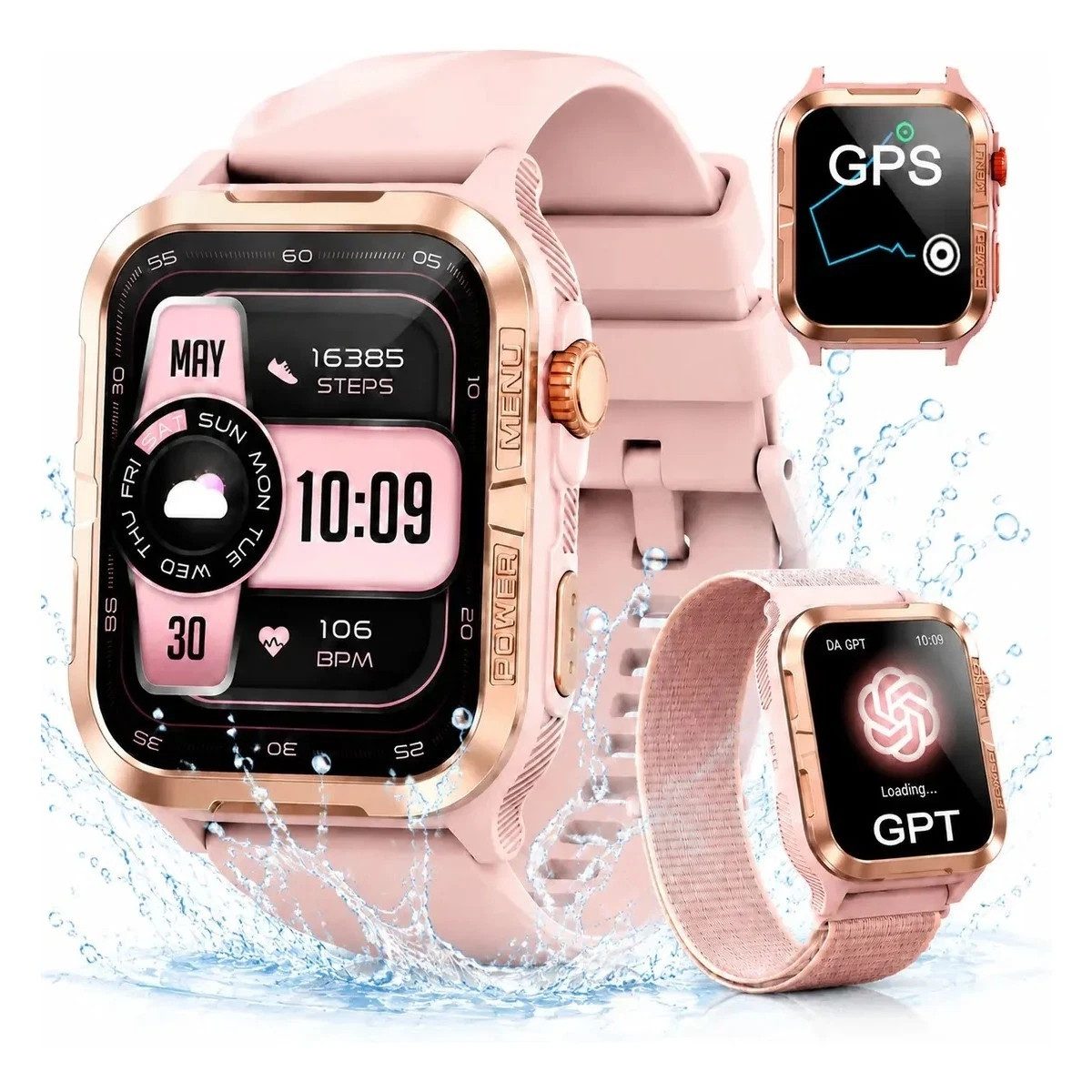 blackview W10 Pro GPS Smartwatch Damen & Herren, 45 Tage Standby, Neuheit 2026 Smartwatch (1.83 Zoll, IOS&Android), 1-tlg., Schritten,HR, SpO2, Blutdruck,LED-Leuchte, 2 Armbändern und Ladekabel, 600 mAh, KI-Assistent, Anrufe annehmen/tätigen, LED-Taschenlampe, IP68
