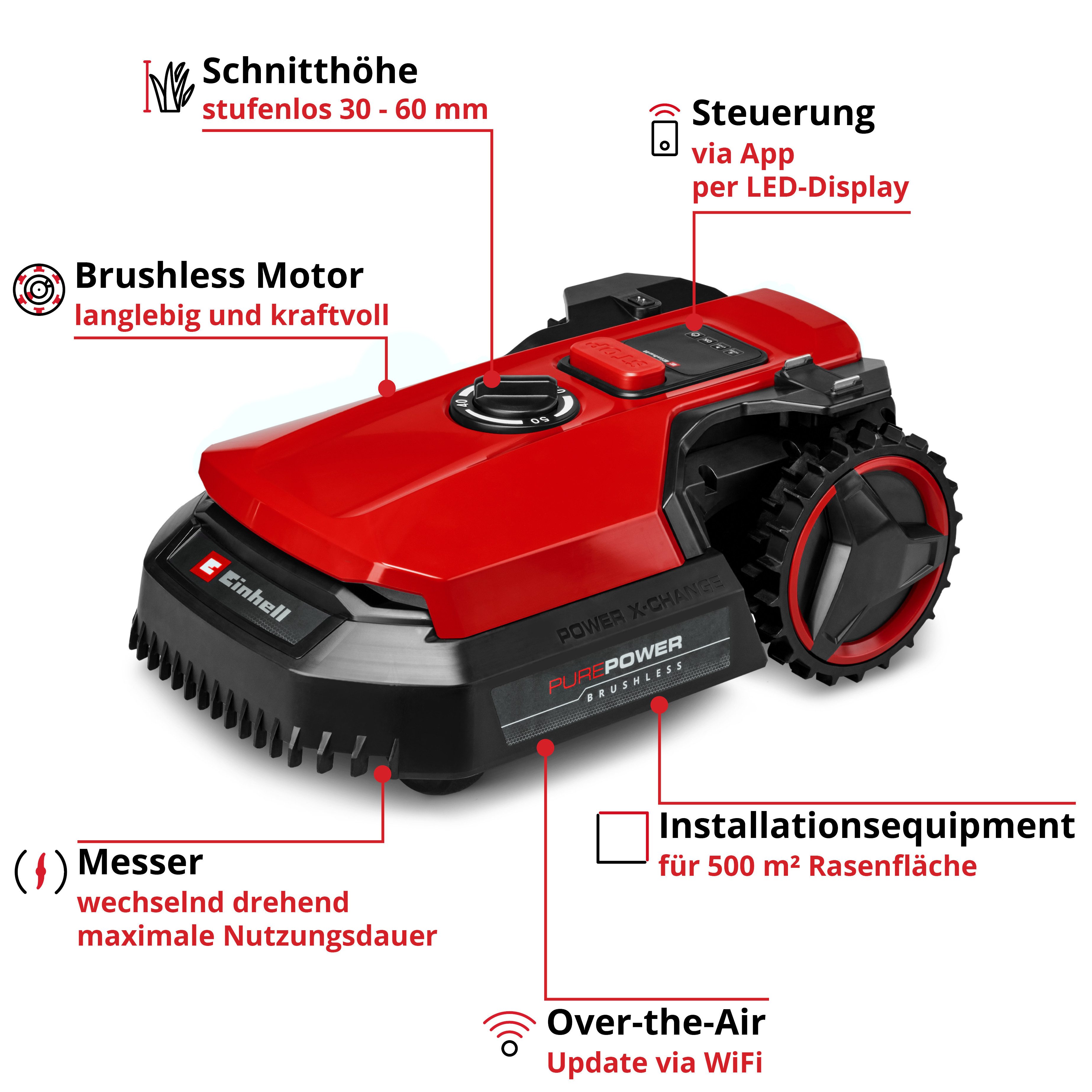 Einhell Rasenmähroboter »FREELEXO 500«, bis 500 m² Rasenfläche, (7-St), Inkl. 2,5 Ah Plus Akku und Ladestation