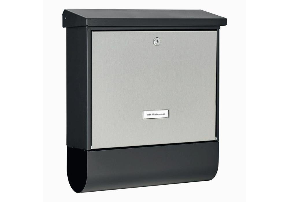 Burg Wächter Briefkasten Briefkastenset LONDON H420xB377xT115mm Stahl verzinkt mattschwarz Edelstahltür Einwurf-B332xH31mm