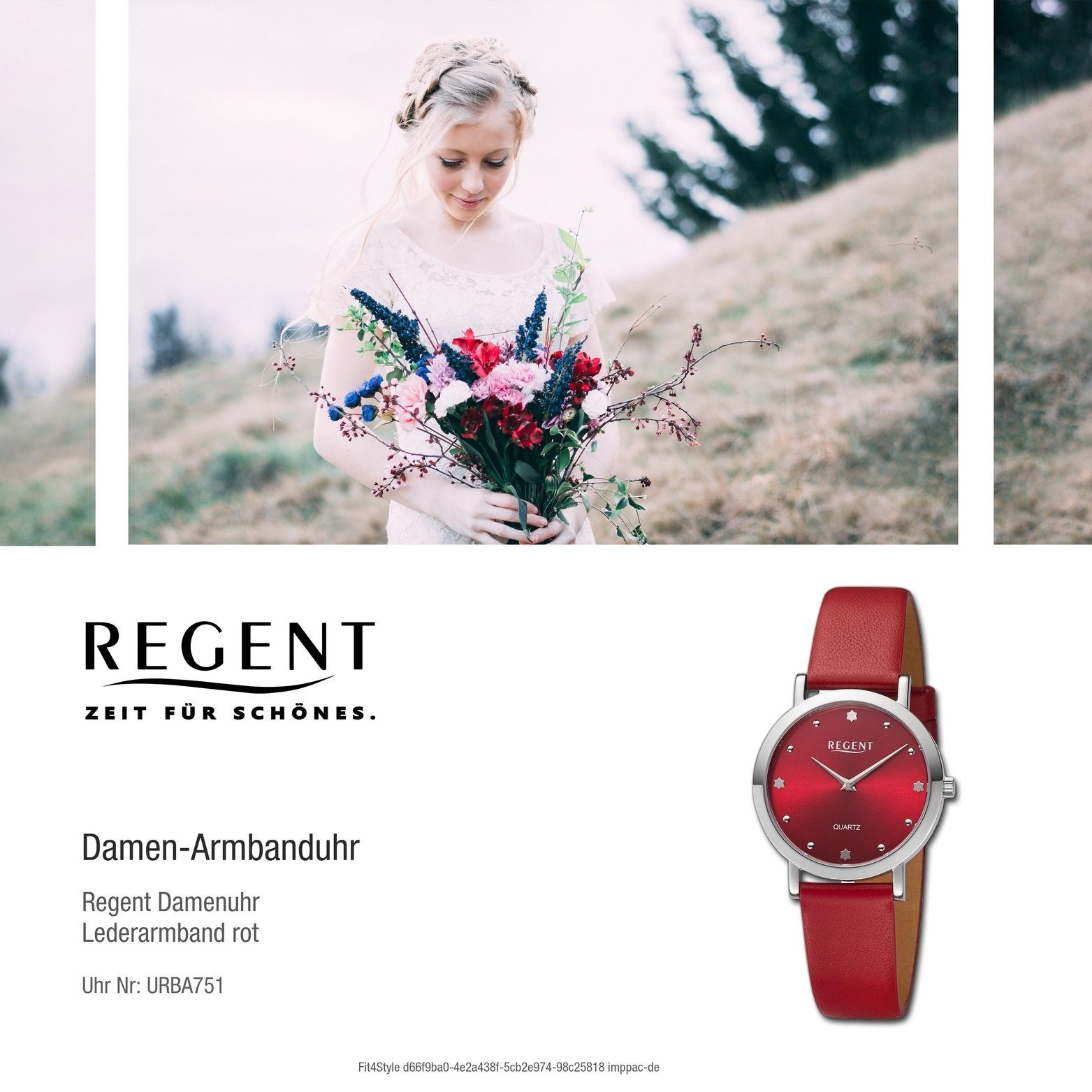 Regent Quarzuhr Regent Lederarmband groß (ca. Analog, 32,5mm) Gehäuse, extra Damenuhr Armbanduhr rundes Damen rot