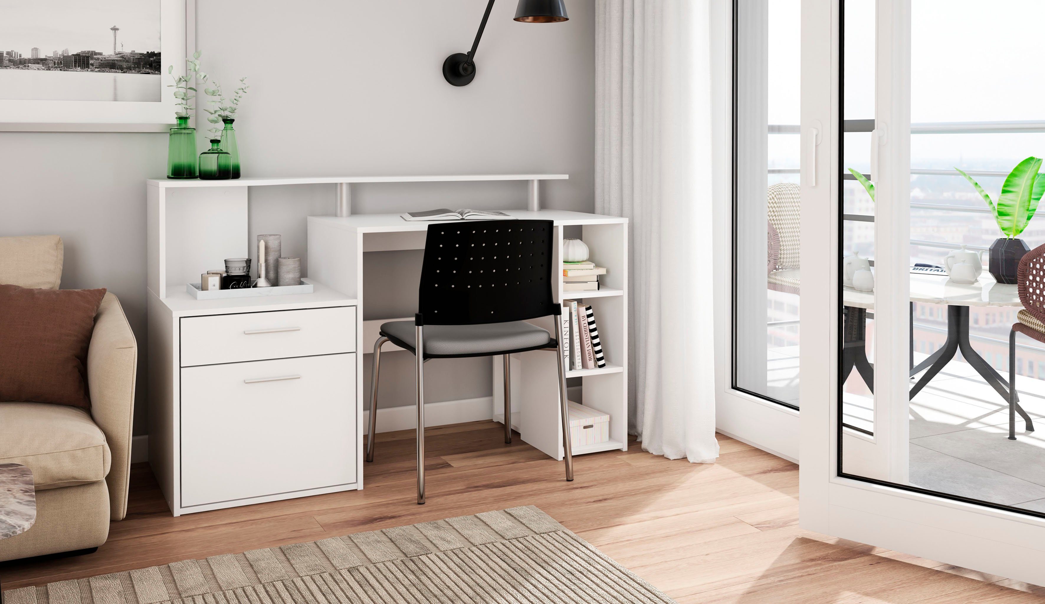 byLIVING Schreibtisch Louise, Breite 140 cm, Regal-Schreibtisch mit viel St günstig online kaufen