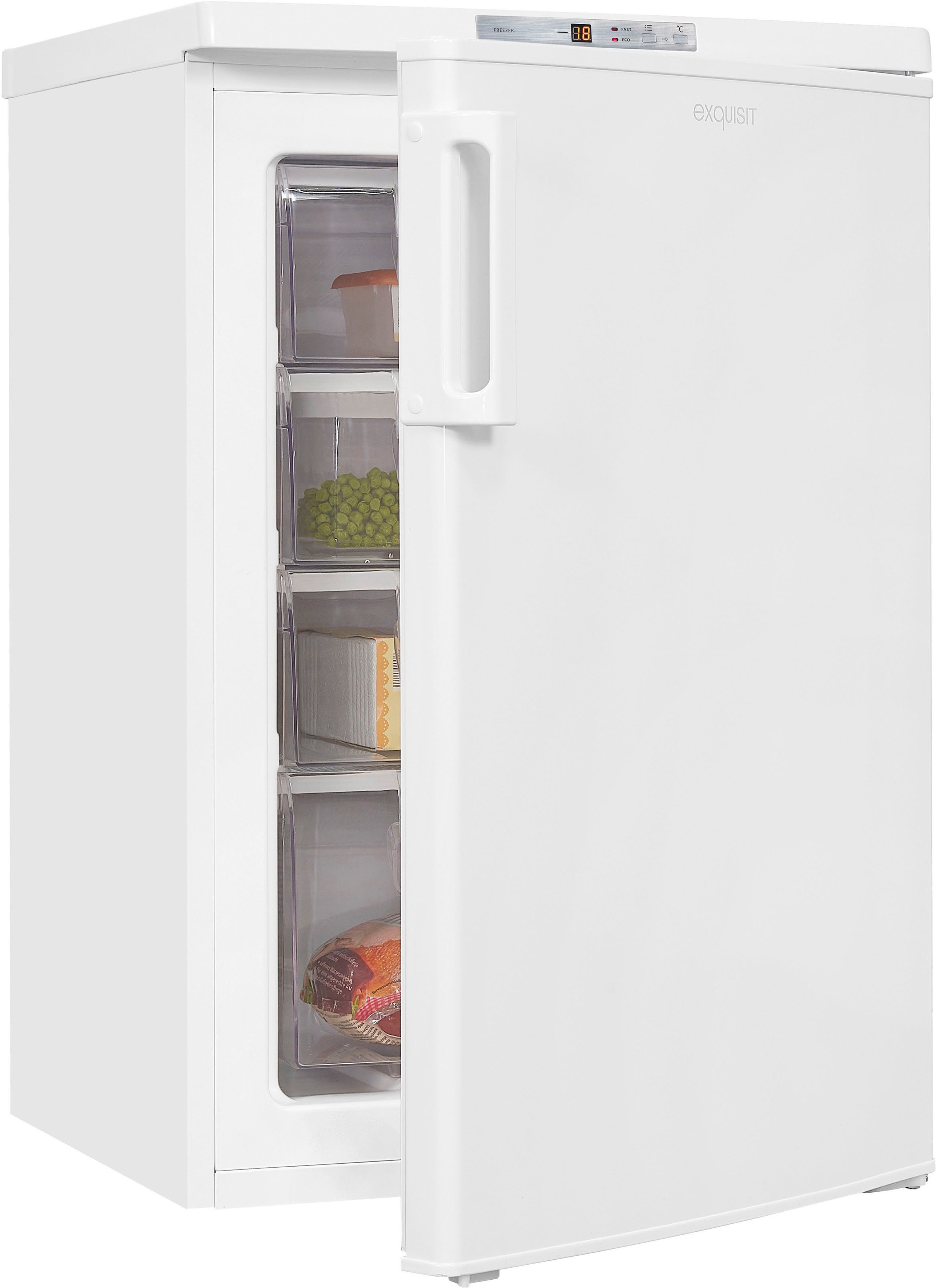 exquisit Gefrierschrank GS80-HE-040D, 85,5 cm hoch, 55 cm breit, 91 Liter Nutzinhalt, Schnellgefrieren, 4 Sterne Gefrieren