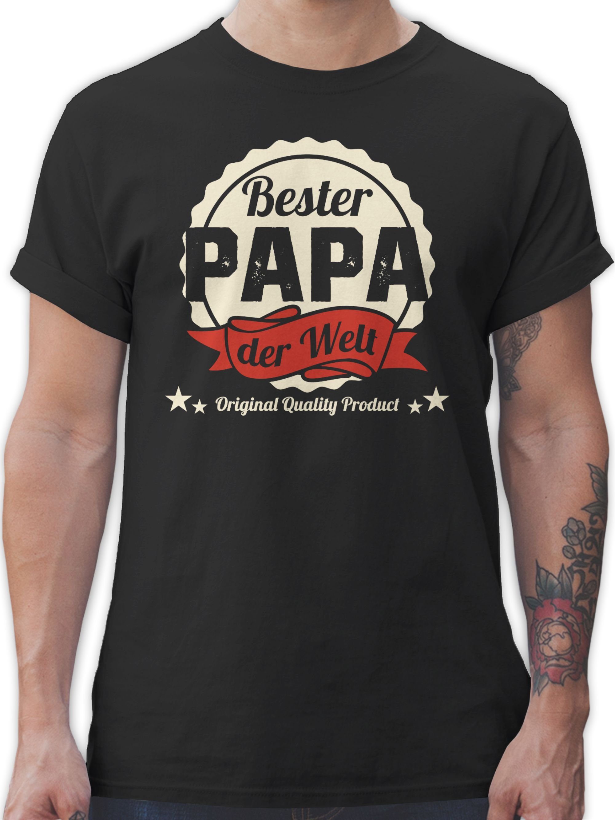 Shirtracer Welt der 02 Vatertag Schwarz Papa Geschenk Bester Papa T-Shirt für