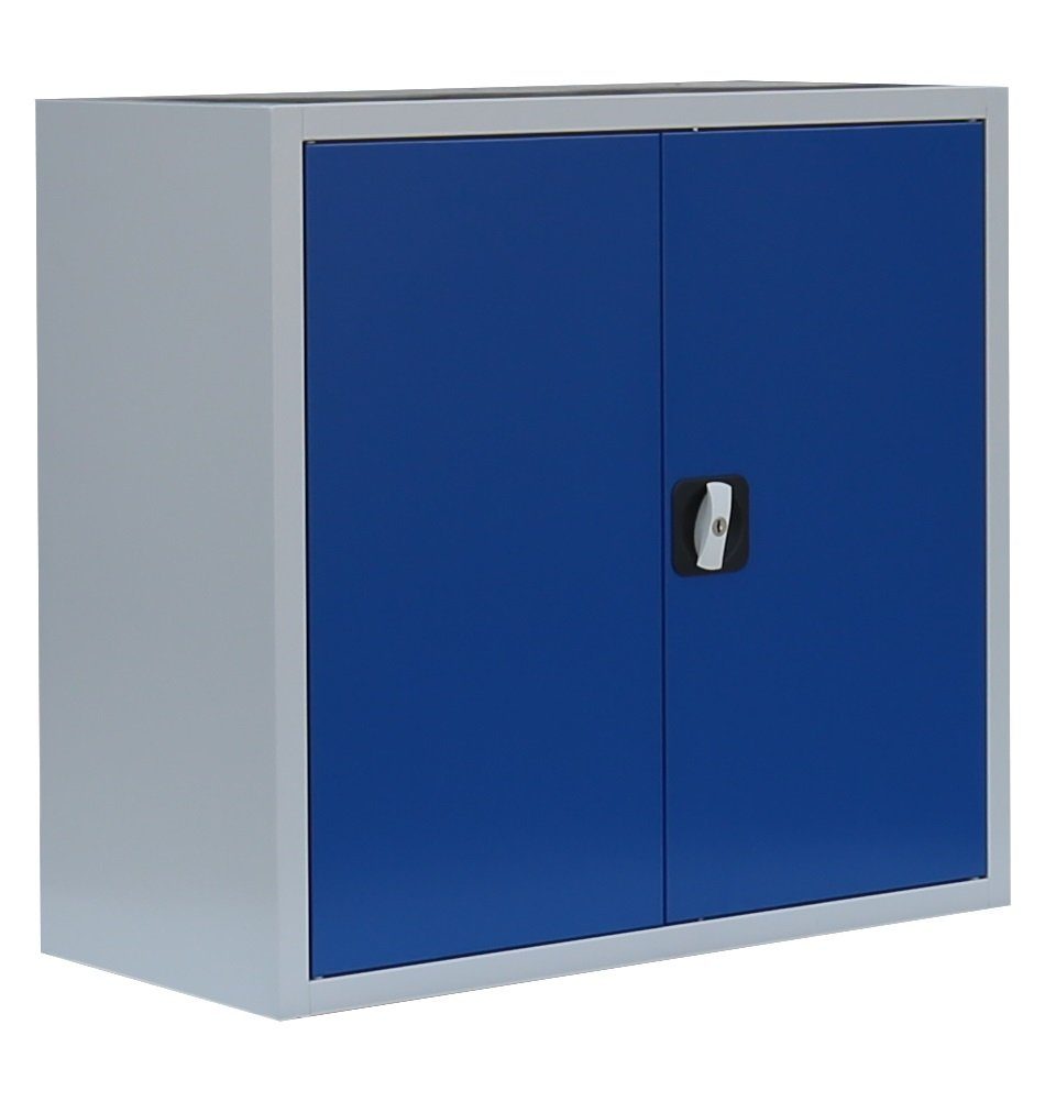 7035 montiert, Mehrzweckschrank Büroschrank Komplett RAL 75x80x38,3cm Enzianblau | Sideboard Lichtgrau/ keine Montage Lichtgrau RAL notwendig Steelboxx Korpus: 5010 (1-St) Aktenschrank Türen: