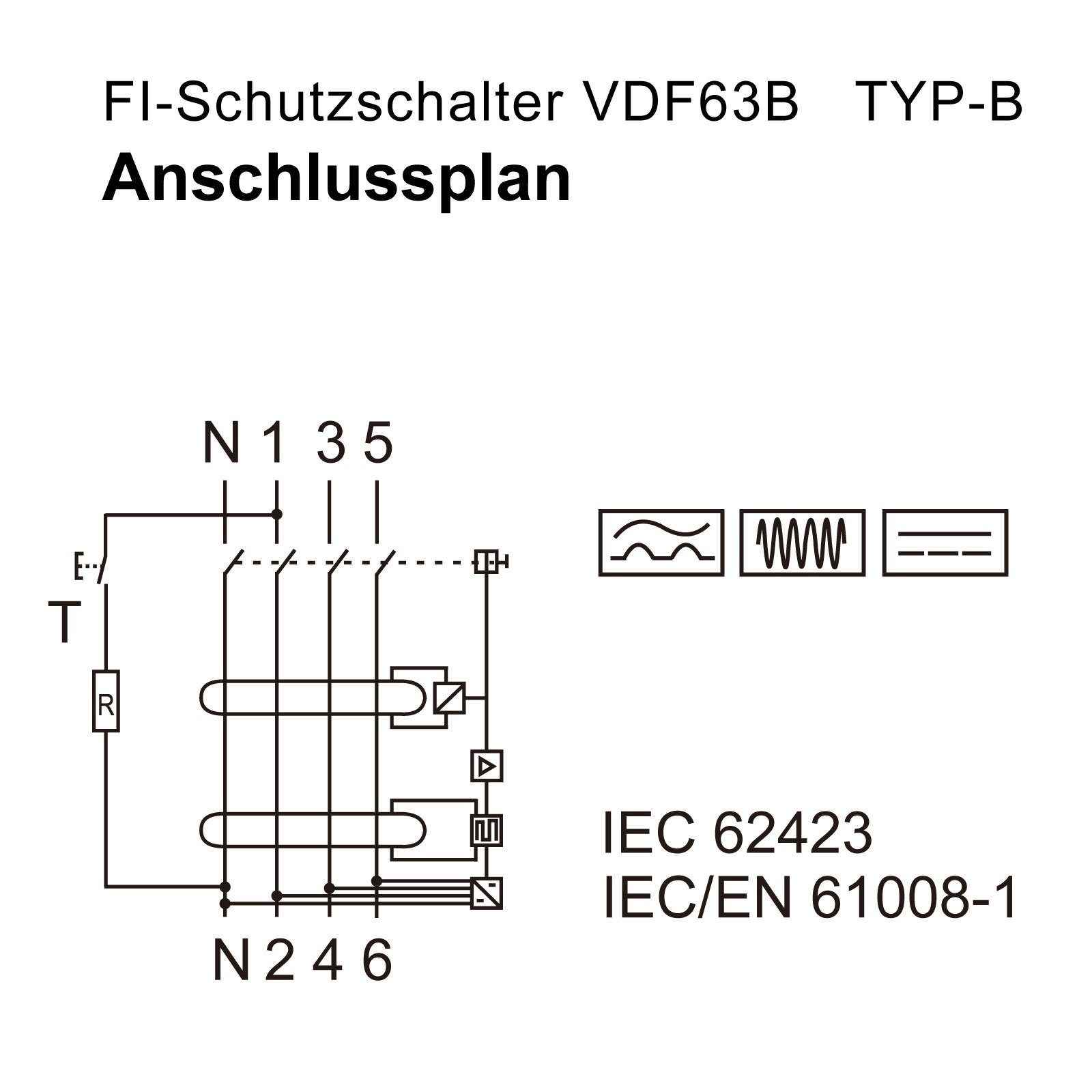 Maxkomfort Schalter 4Polig 30mA Typ 30mA Typ B FI-Schutzschalter Allstromsensitiv, 63A (1-St), B