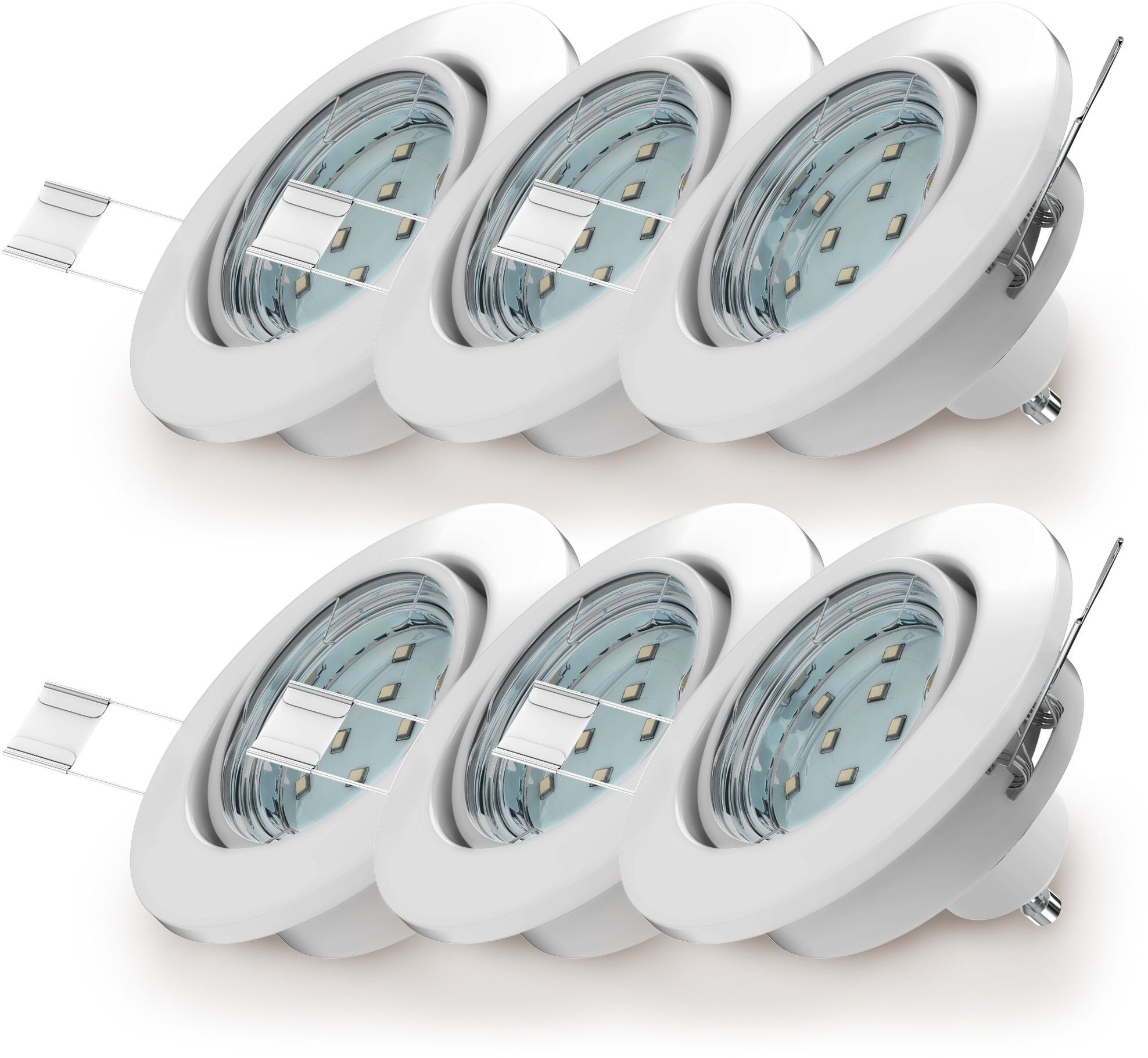 SET schwenkbar LED B.K.Licht weiß wechselbar, Decken-Spot 6er LED Hila, Leuchtmittel GU10 Einbauspot Warmweiß, Einbauleuchte Einbaustrahler