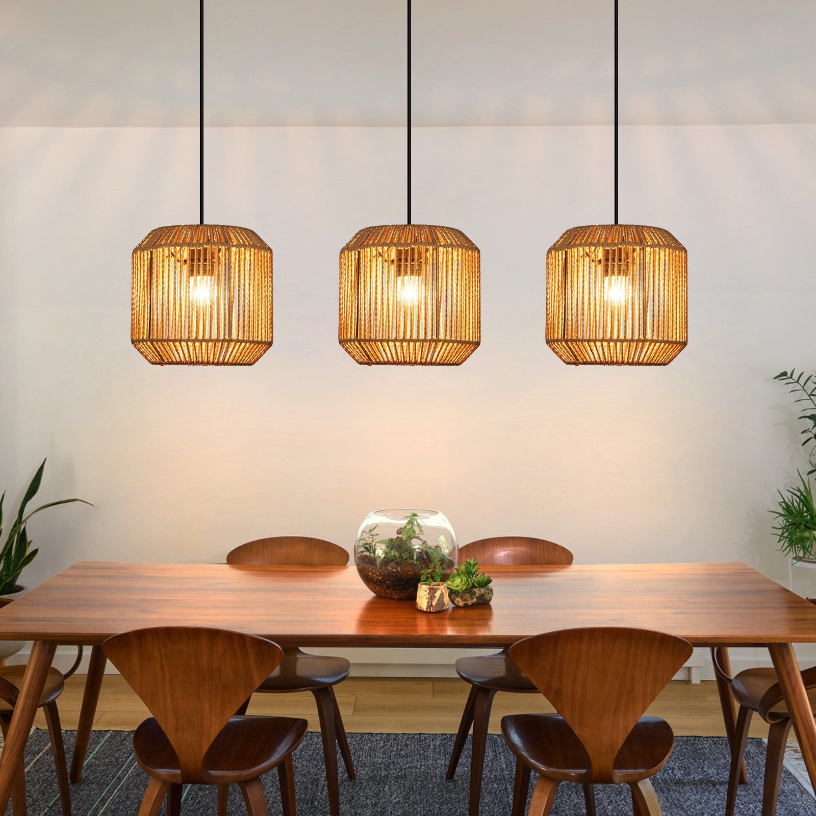 Nettlife Pendelleuchte Rattan 3 flammig Höhenverstellbar Boho E27 Hängeleuc günstig online kaufen