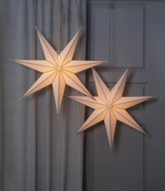 STAR TRADING LED Stern Papierstern Faltstern 7-zackig hängend 100cm mit Kabel weiß gold