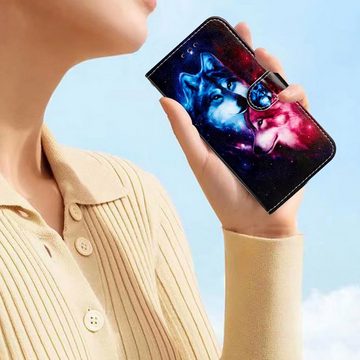 CLM-Tech Handytasche für Xiaomi Redmi Note 13 Pro 5G Hülle Tasche aus Kunstleder Klapphülle (Wolf Pärchen, Handyhülle Wallet Flip Case Cover Etui), Schutzhülle mit Standfunktion, Kartenfächer, und Magnetverschluss