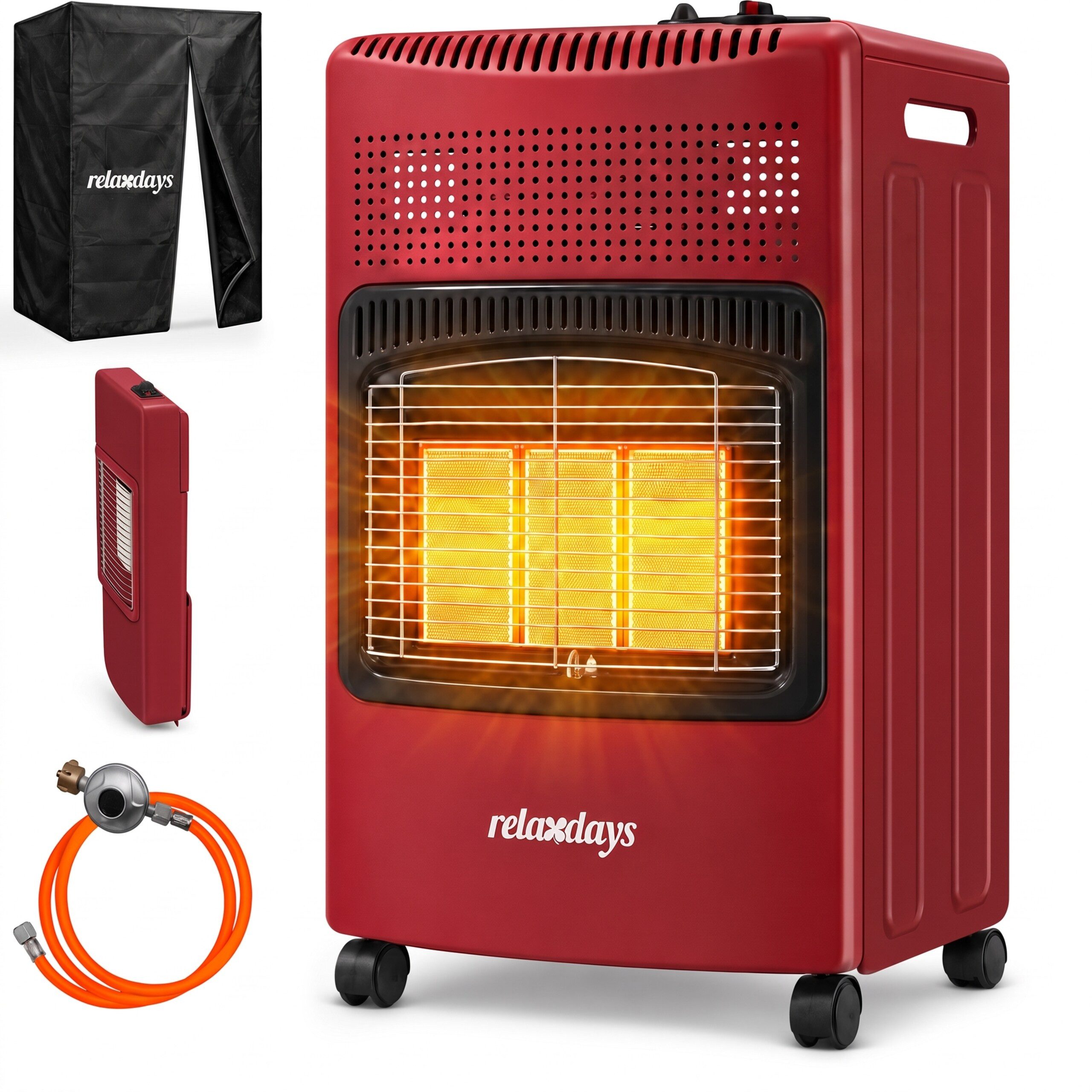 relaxdays Infrarotstrahler Gasheizofen 3 Stufen, 4200 W, rot