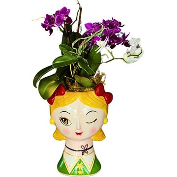Dekohelden24 Dekovase Keramik Vase mit Gesicht und Schleife, Blumenvase,Übertopf, Pflanztopf (1 Vase, 1 St)