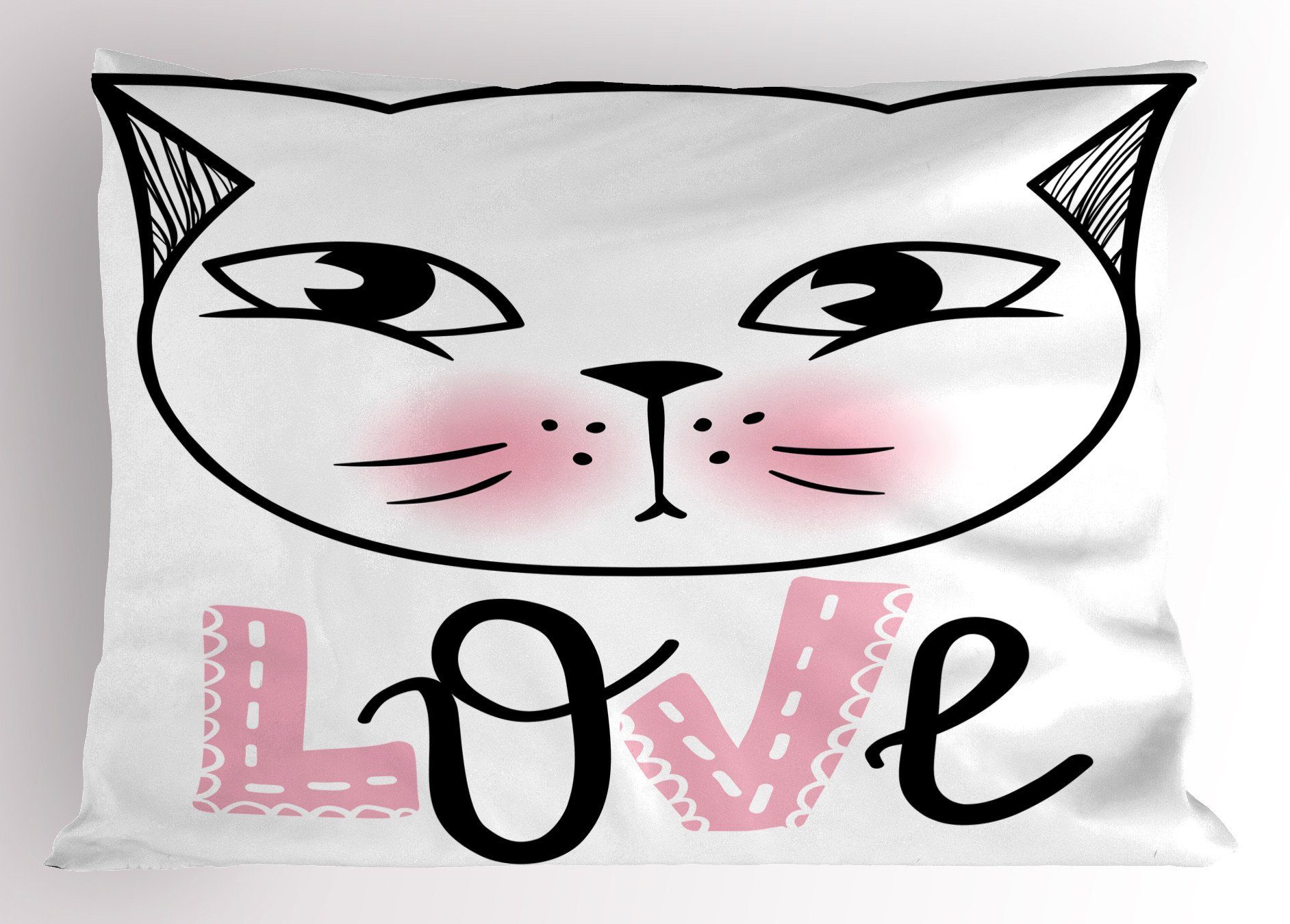 Kissenbezüge Dekorativer Standard King Size Gedruckter Kissenbezug, Abakuhaus (1 Stück), Süße Katze Kitten Gesicht und Liebe Typografie