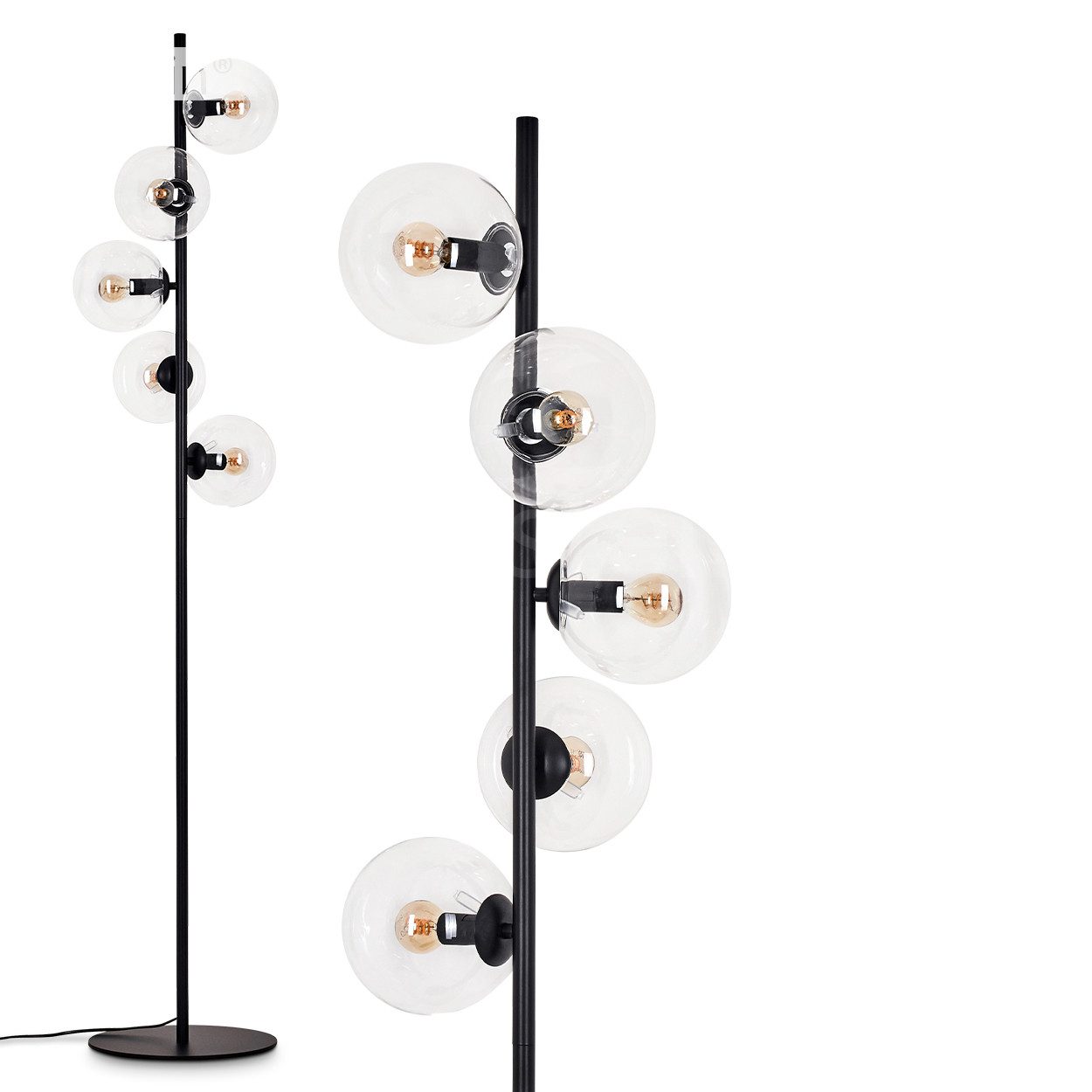 Stehlampe Stehlampe aus Metall/Glas in Schwarz/Klar