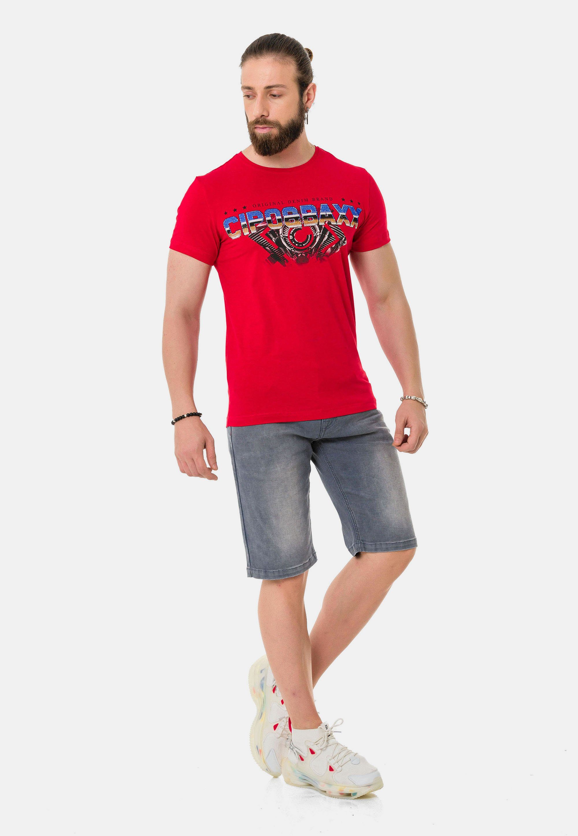T-Shirt & trendigem mit Marken-Schriftzug Cipo Baxx rot
