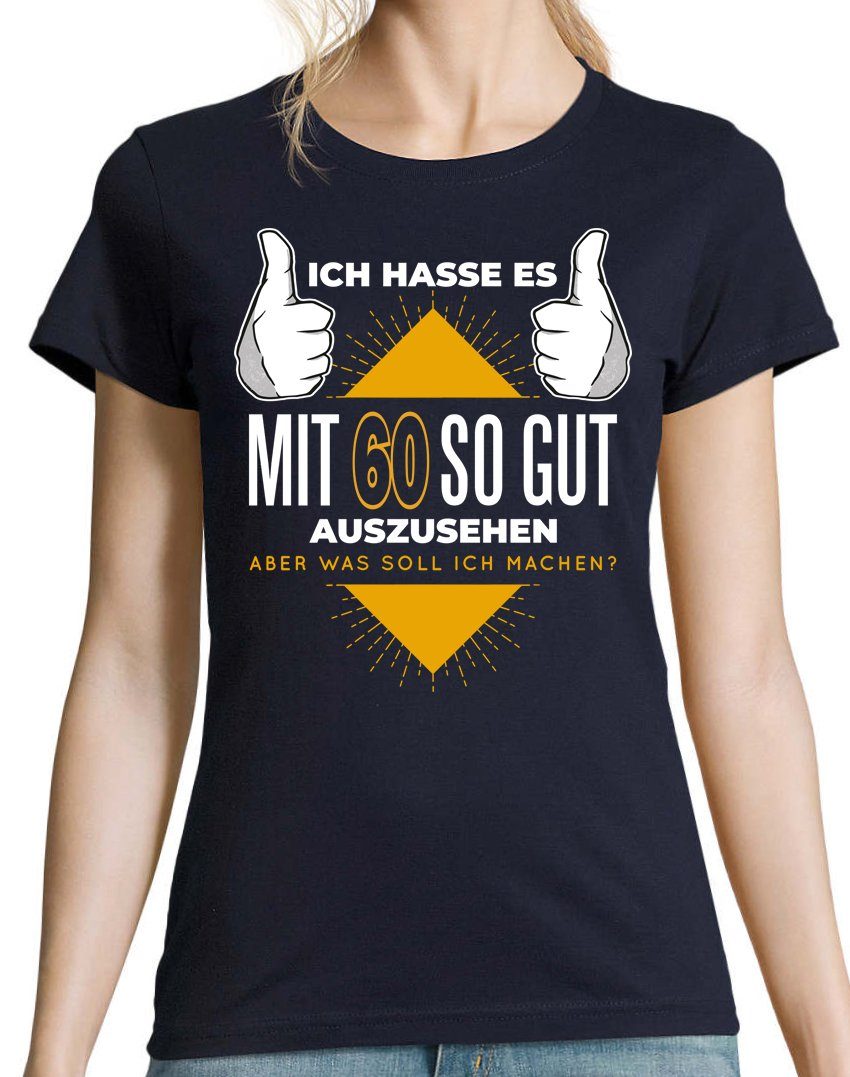 Youth Designz Frontprint 60 T-Shirt Und mit lustigem Gutaussehend Navyblau Shirt Damen